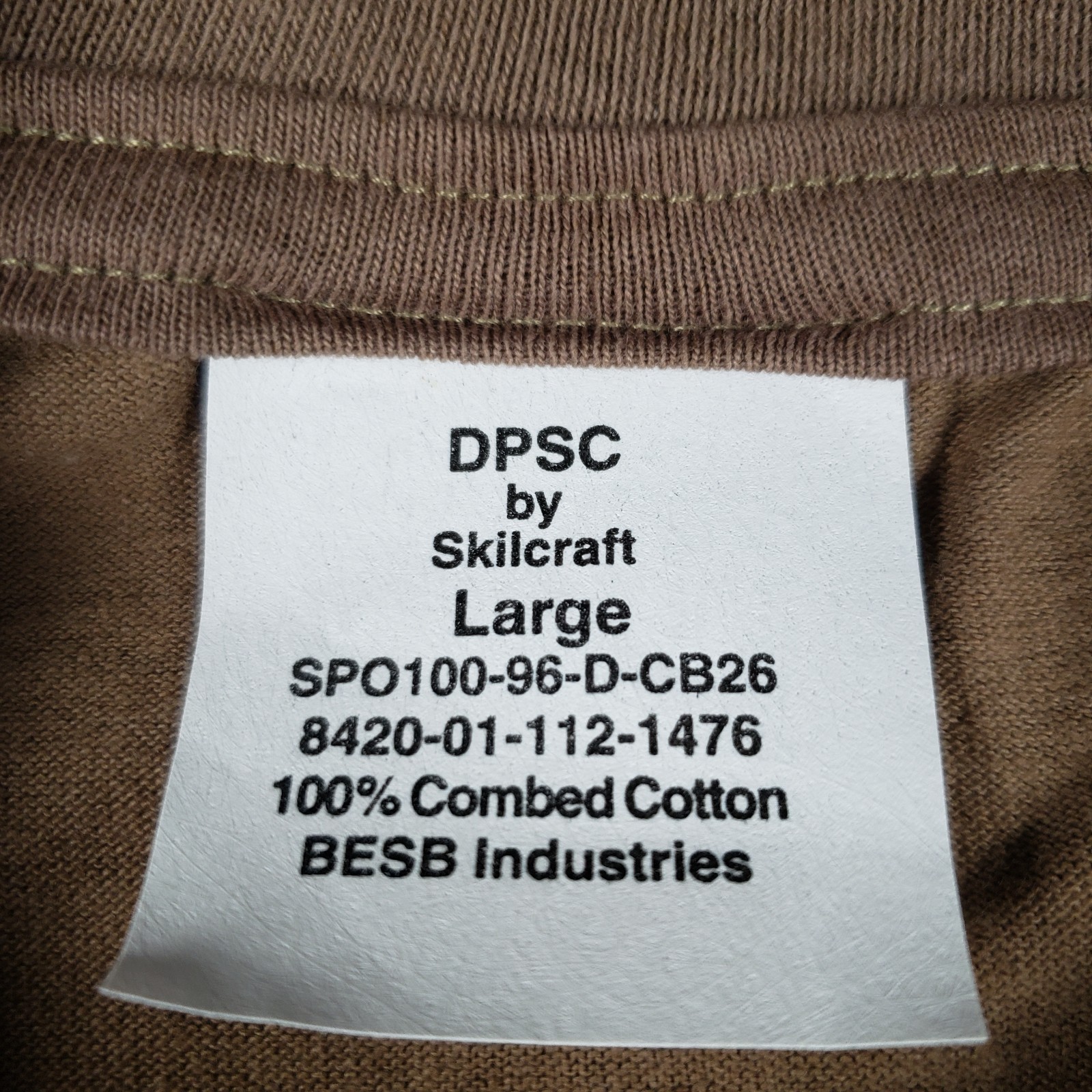 US Army Undershirt T-Shirt Mens (L) Coyote Brown DPSC Skilcraft Vintage 90s BDU