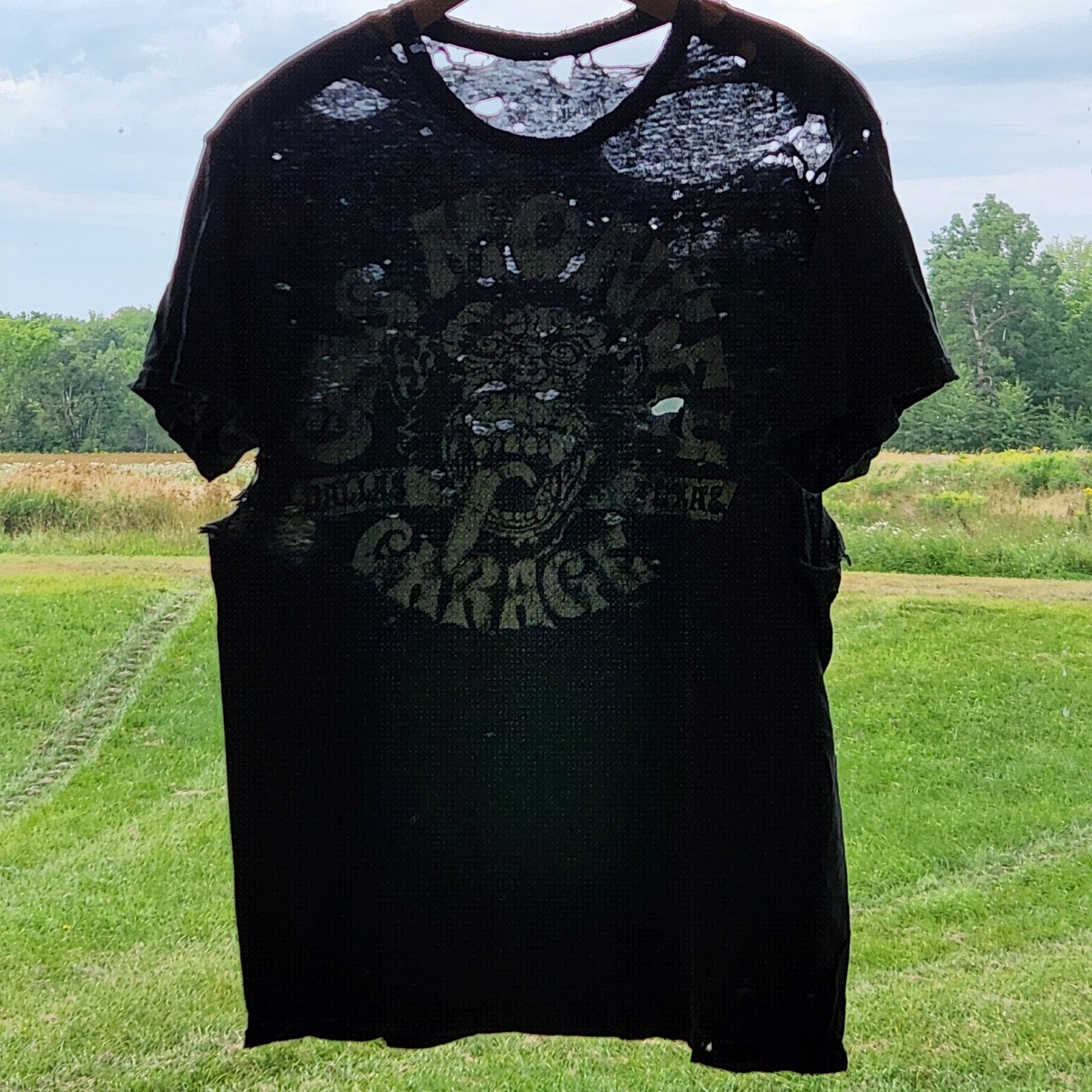 VTG Gas Monkey Garage Thrashed Distressed Gradient Sun Faded Worn WIP Paper Thin