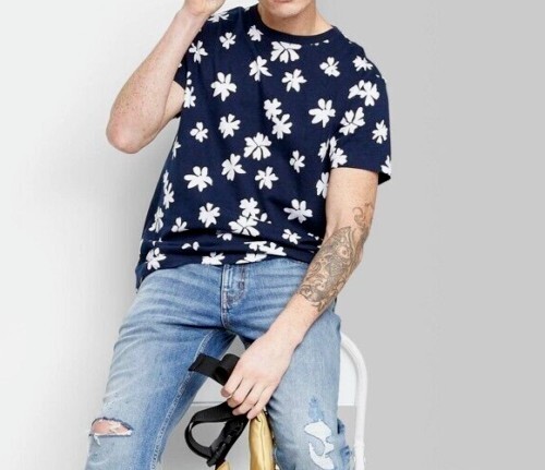 Original Use Men’s Size XL Floral Print Short Sleeve T-Shirt Navy Blue