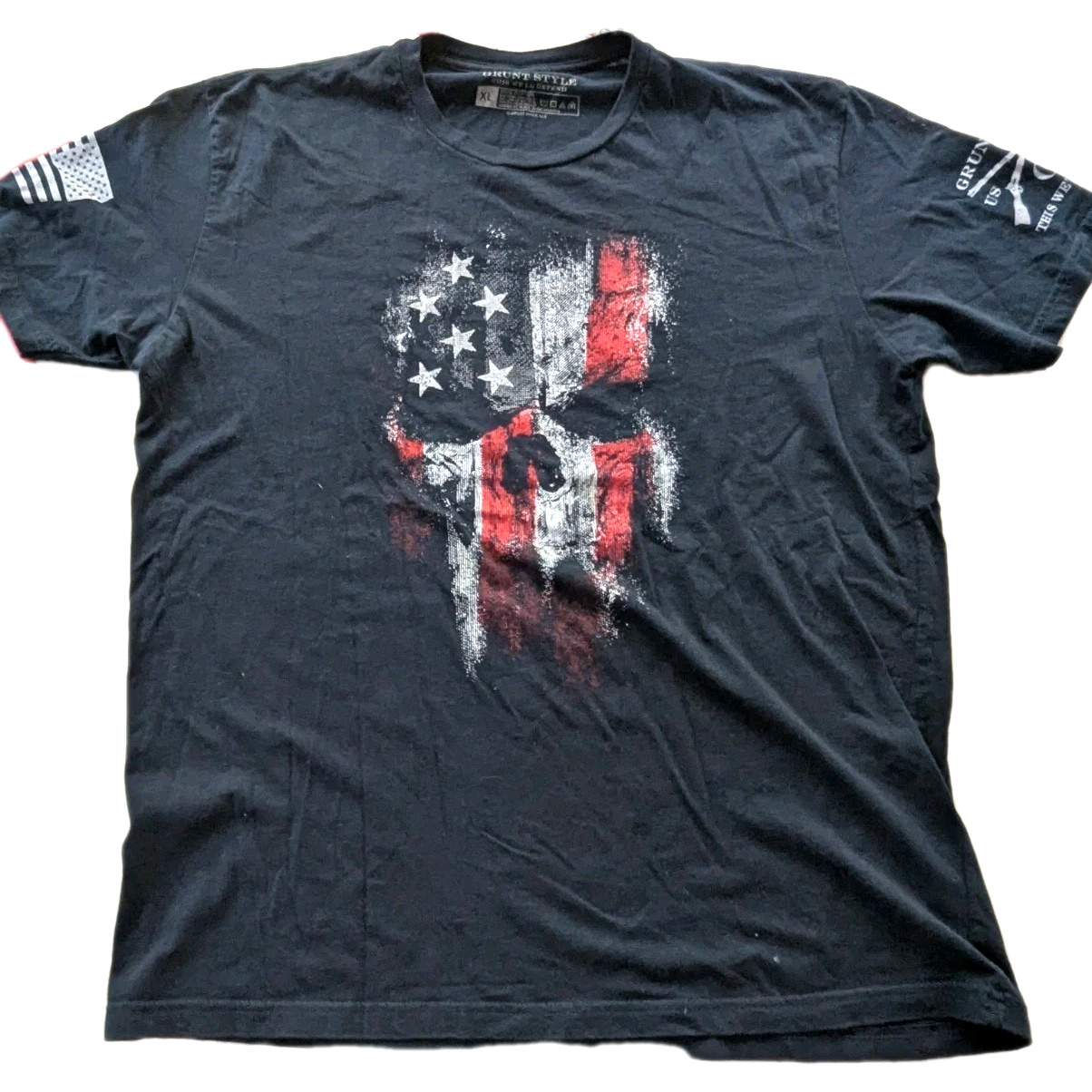 Grunt Style Navy Blue This We’ll Defend Skull Flag Short Sleeve T- Shirt Mens XL