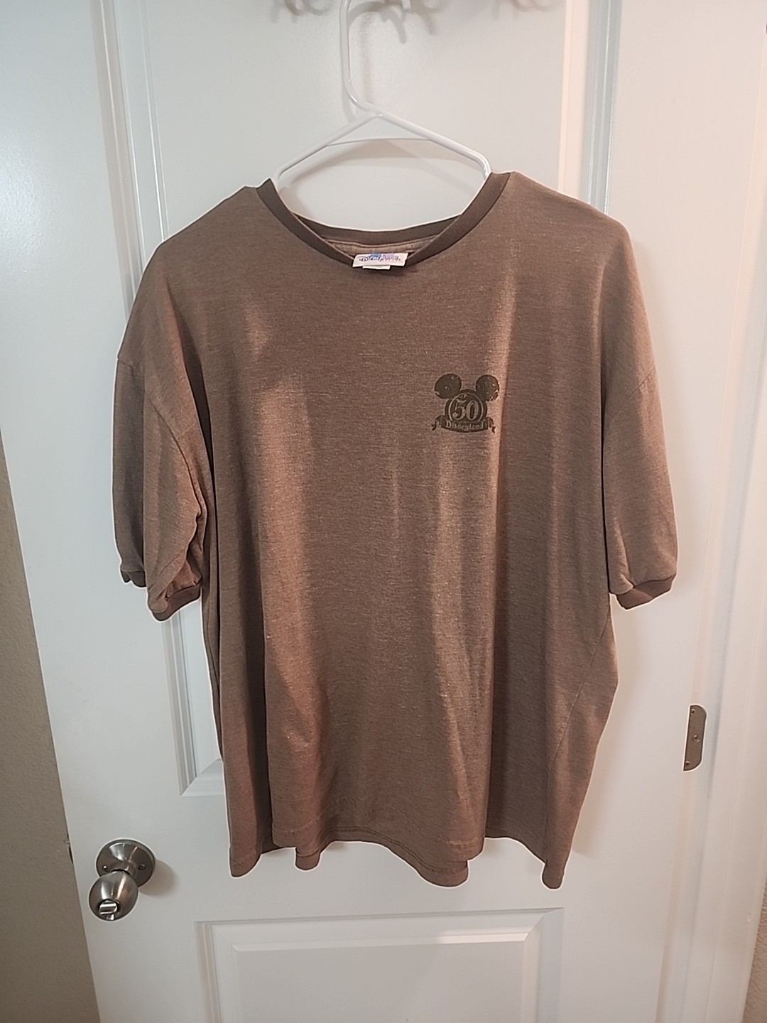 2005 Disneyland 50th Anniversary Ringer T-Shirt Brown Happiest Place Size XL