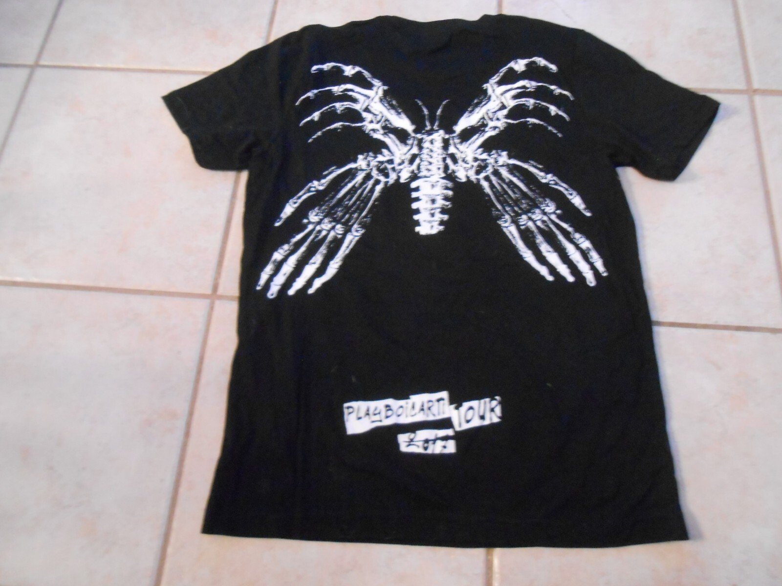NEW SIZE X LARGE PLAYBOI CARTI BLACK T-SHIRT BUTTERFLY SKELETON 2017 TOUR RARE