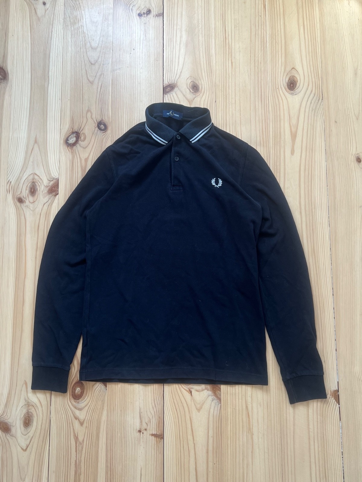 Fred Perry Henley Long Sleeve T-Shirt Buttons Men’s Size S Black 100% Cotton