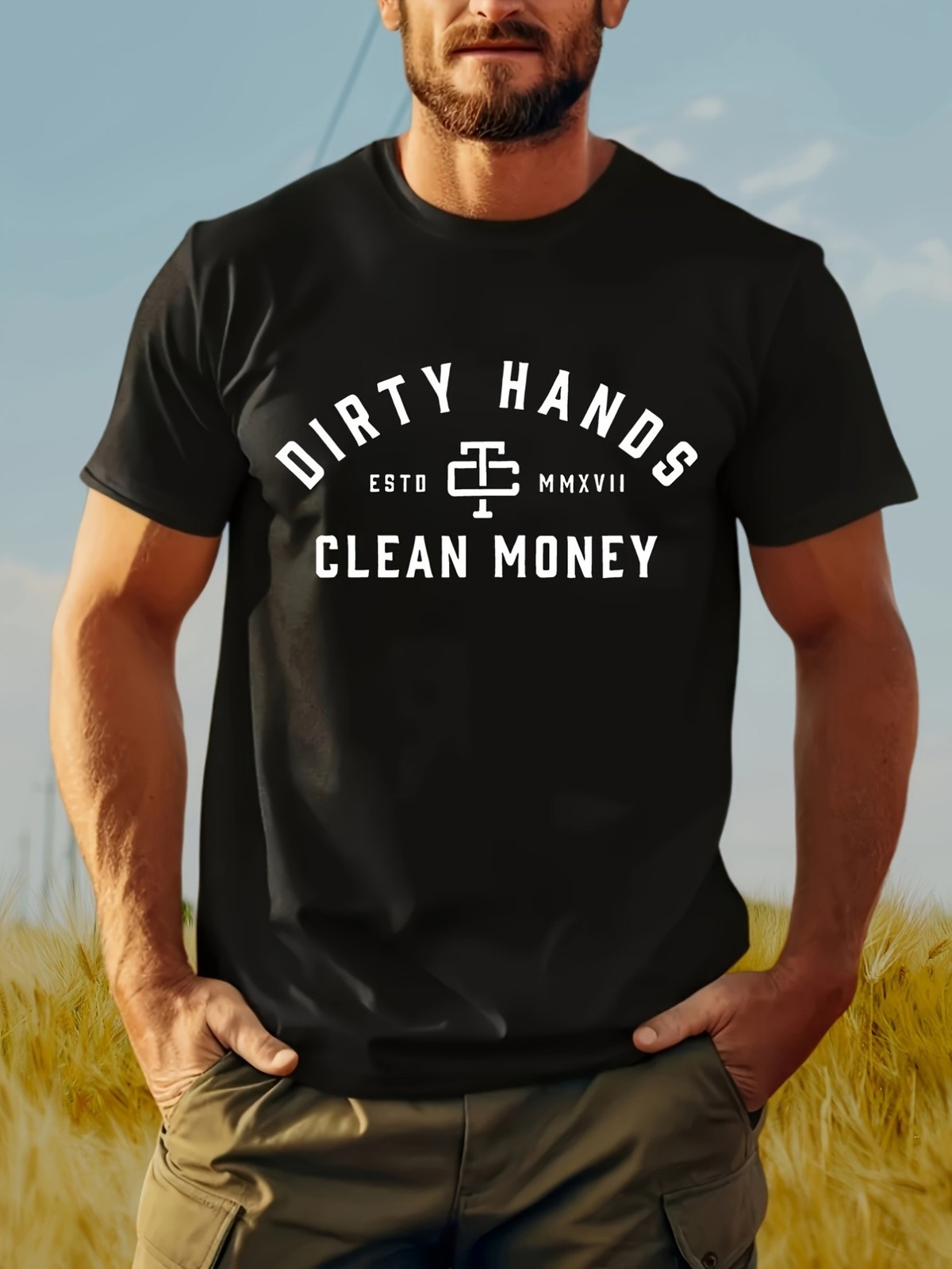 Mens Hard Work Slogan Graphic T-Shirt Hustle Quote Casual Crew Neck Tee