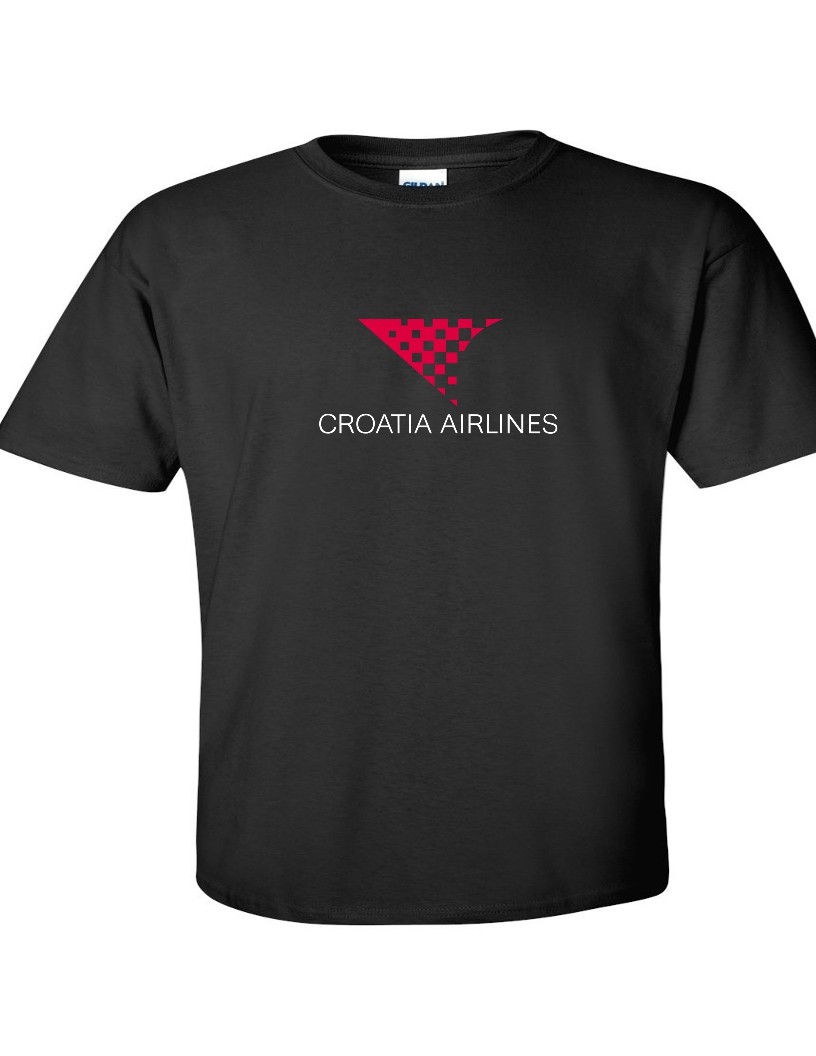 Croatia Airlines Red White Logo Croatian Aviation Black Cotton T-shirt