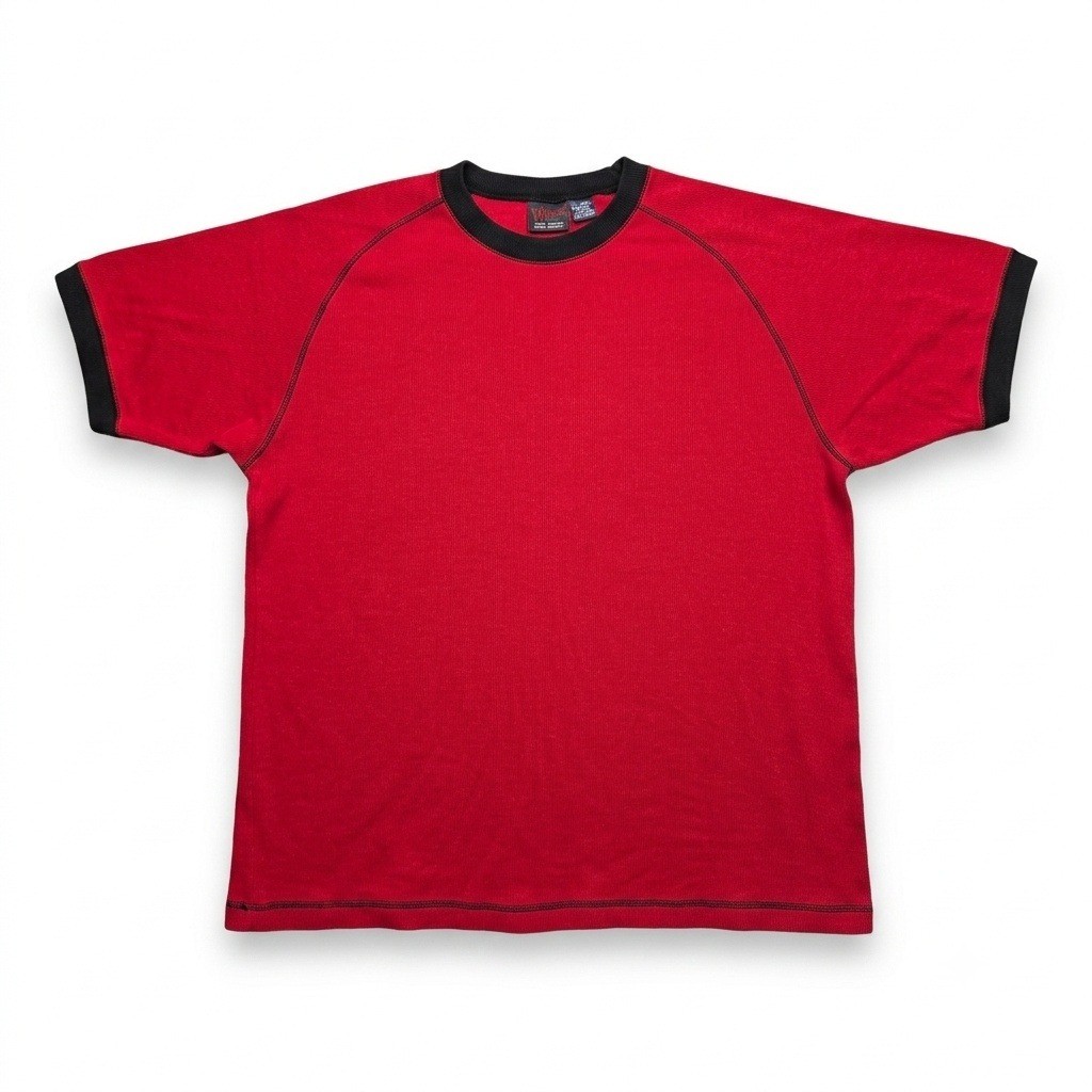 Vintage C-Two Ringer T Shirt XL Red Black Raglan Stitch Blank Ribbed Knit Y2K