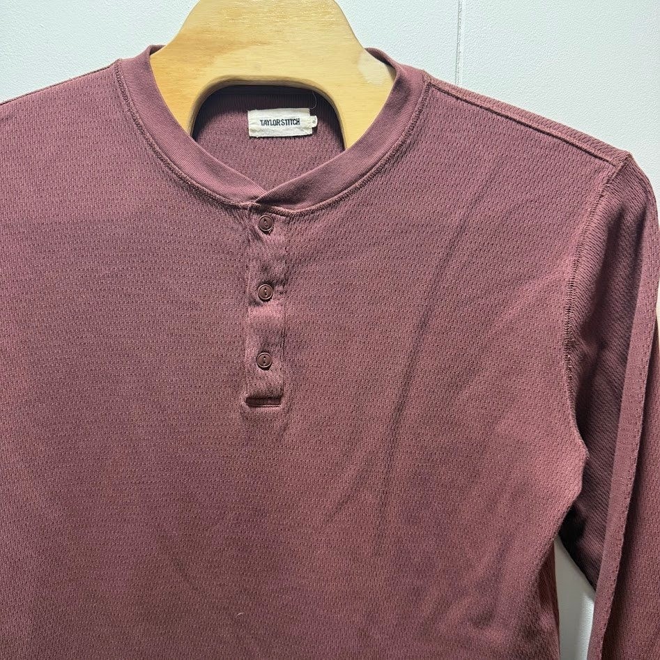 Taylor Stitch Burgundy Waffle Knit Long Sleeve Henley Shirt Men Size 46 (XXL)