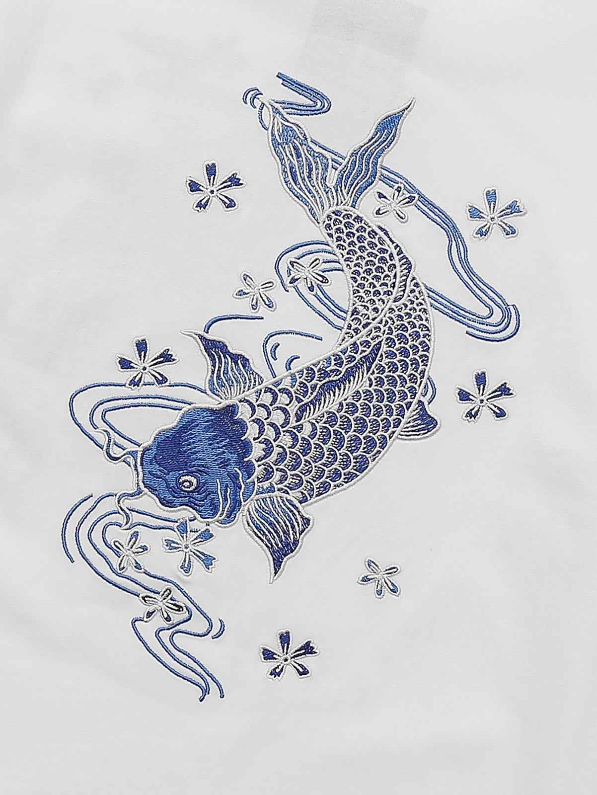 Niepce Japanese Streetwear Embroidery T-shirt Blue Koi Graphic Tee for Men