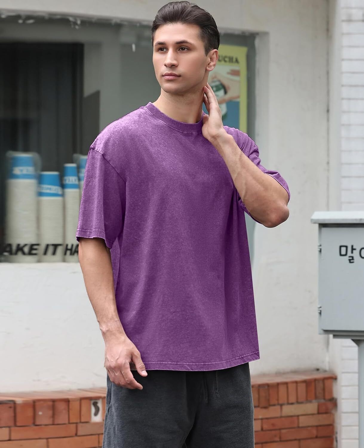 Men’s Vintage Washed Oversized T Shirt Loose Fit 100% Cotton Short Sleeve Tee