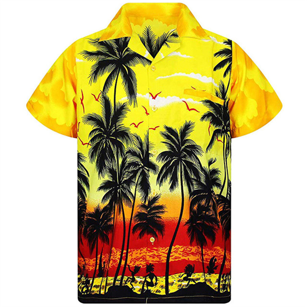 Men’s Hawaii Plus-size Shirt Printing Casual Tops Short Sleeve Summer Beachwear