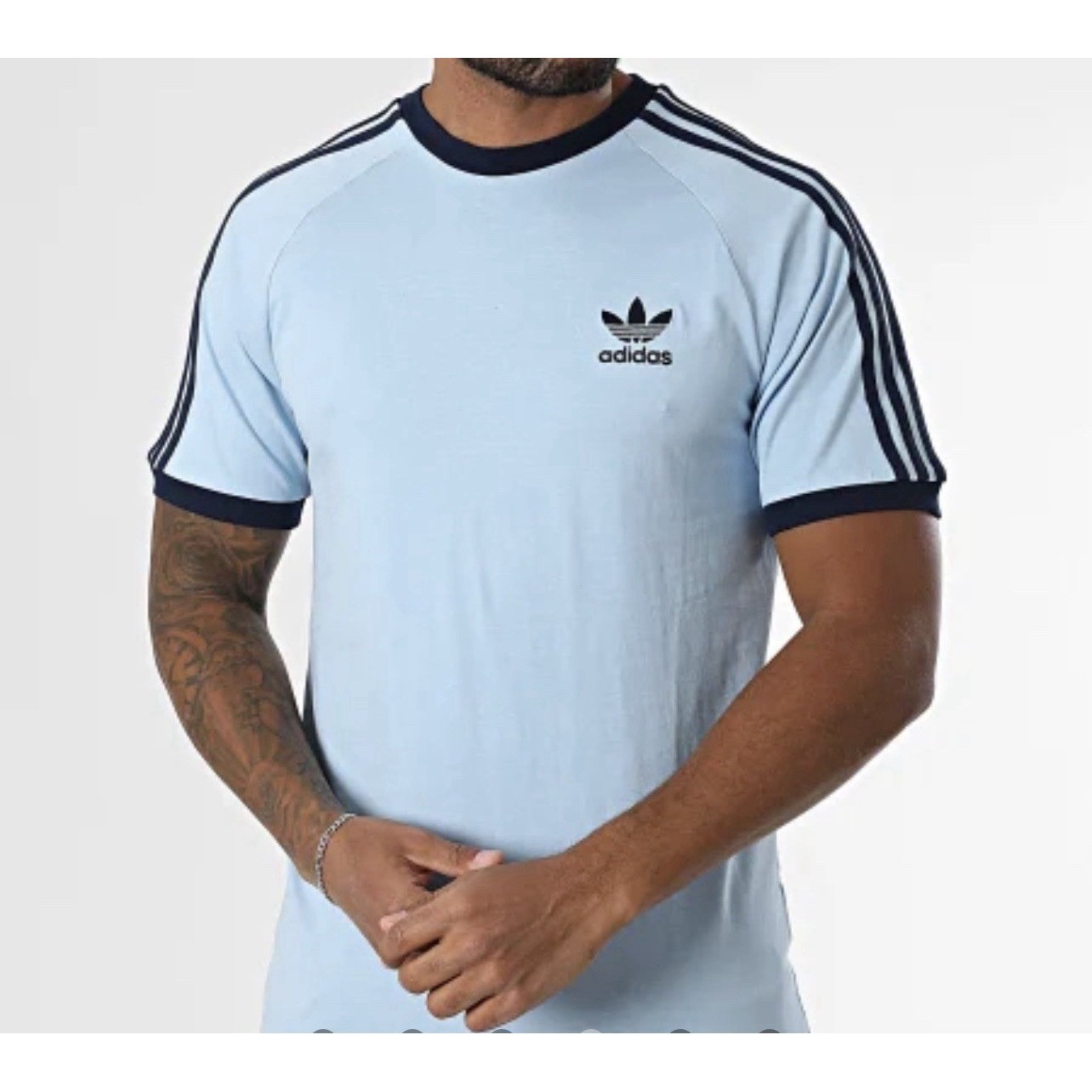 NEW MENS XL ADIDAS ORIGINALS 3-STRIPES CALIFORNIA T SHIRT Sky Blue JN7018
