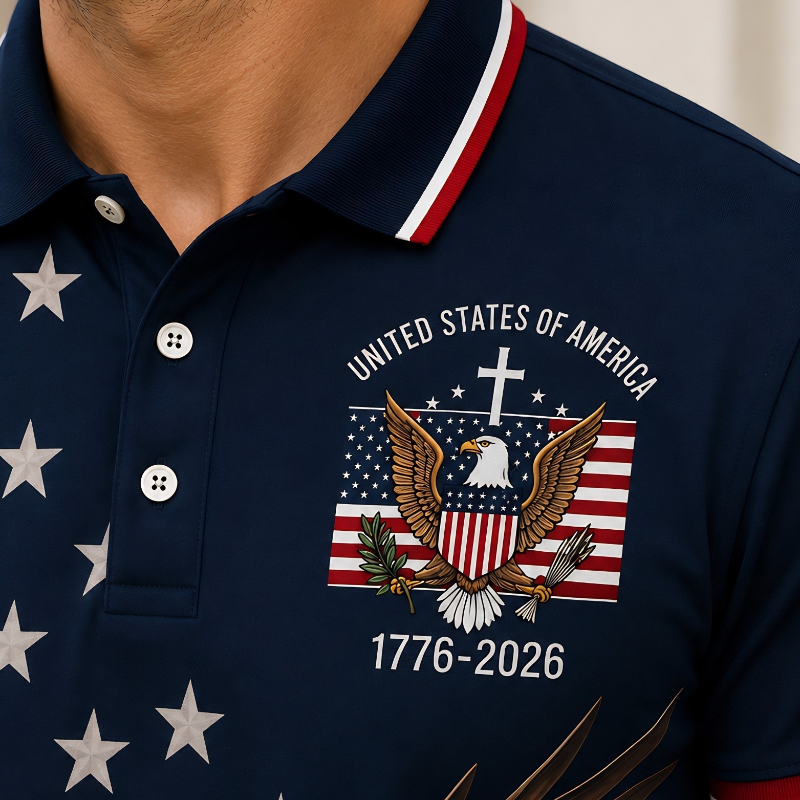 250 Years Bald Eagle US Flag Golf Polo, Patriotic 4th Of July Shirt (S-5XL)