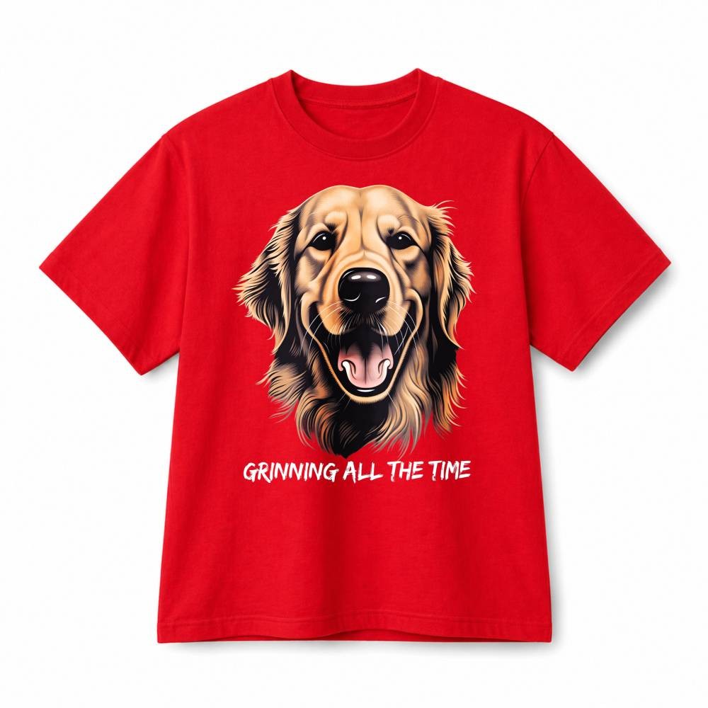 Golden Retriever Dog Grinning All The Time Casual Graphic Cotton T-Shirt Unisex