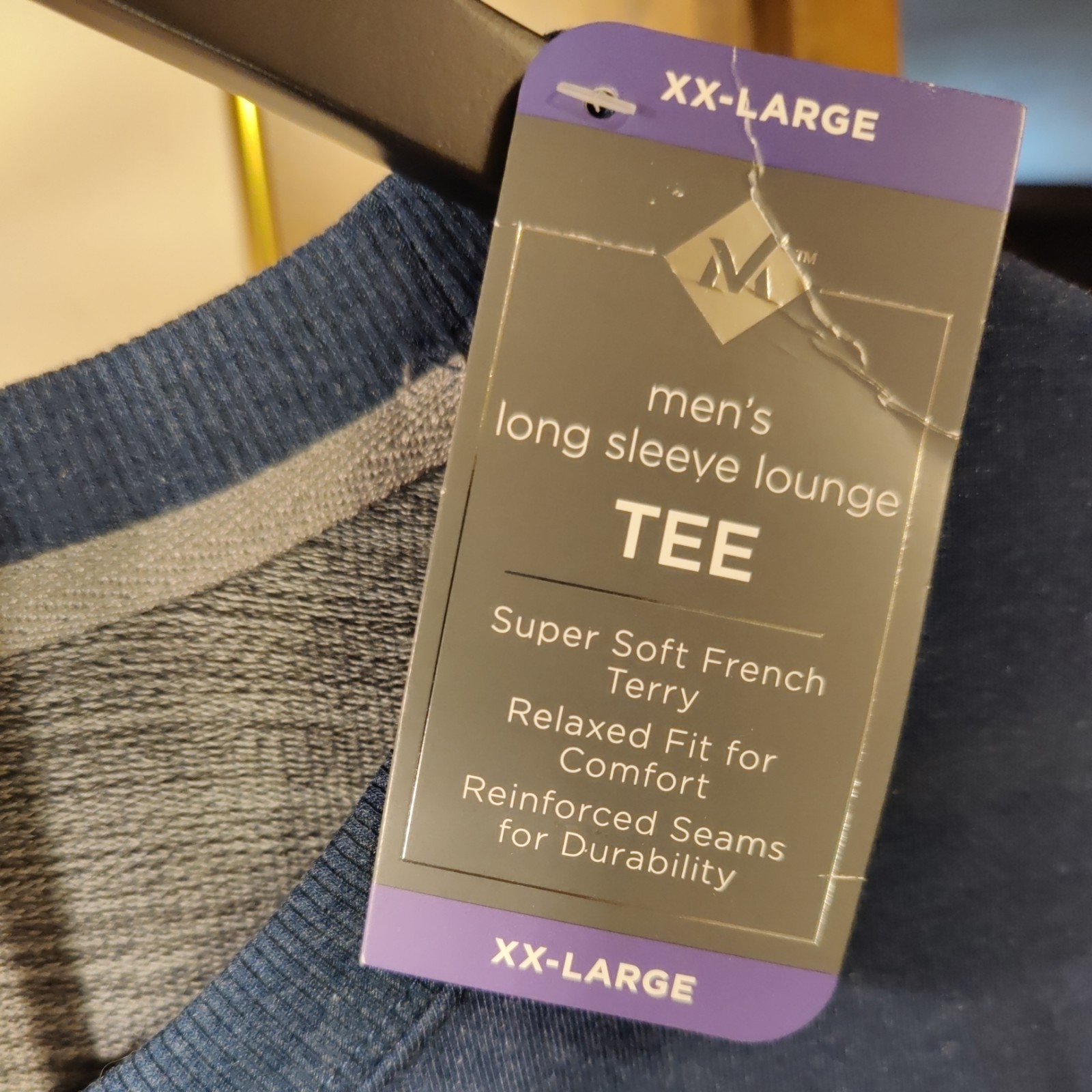 Men’s Super Soft French Terry Long Sleeve Lounge Tee Blue XXL NWT