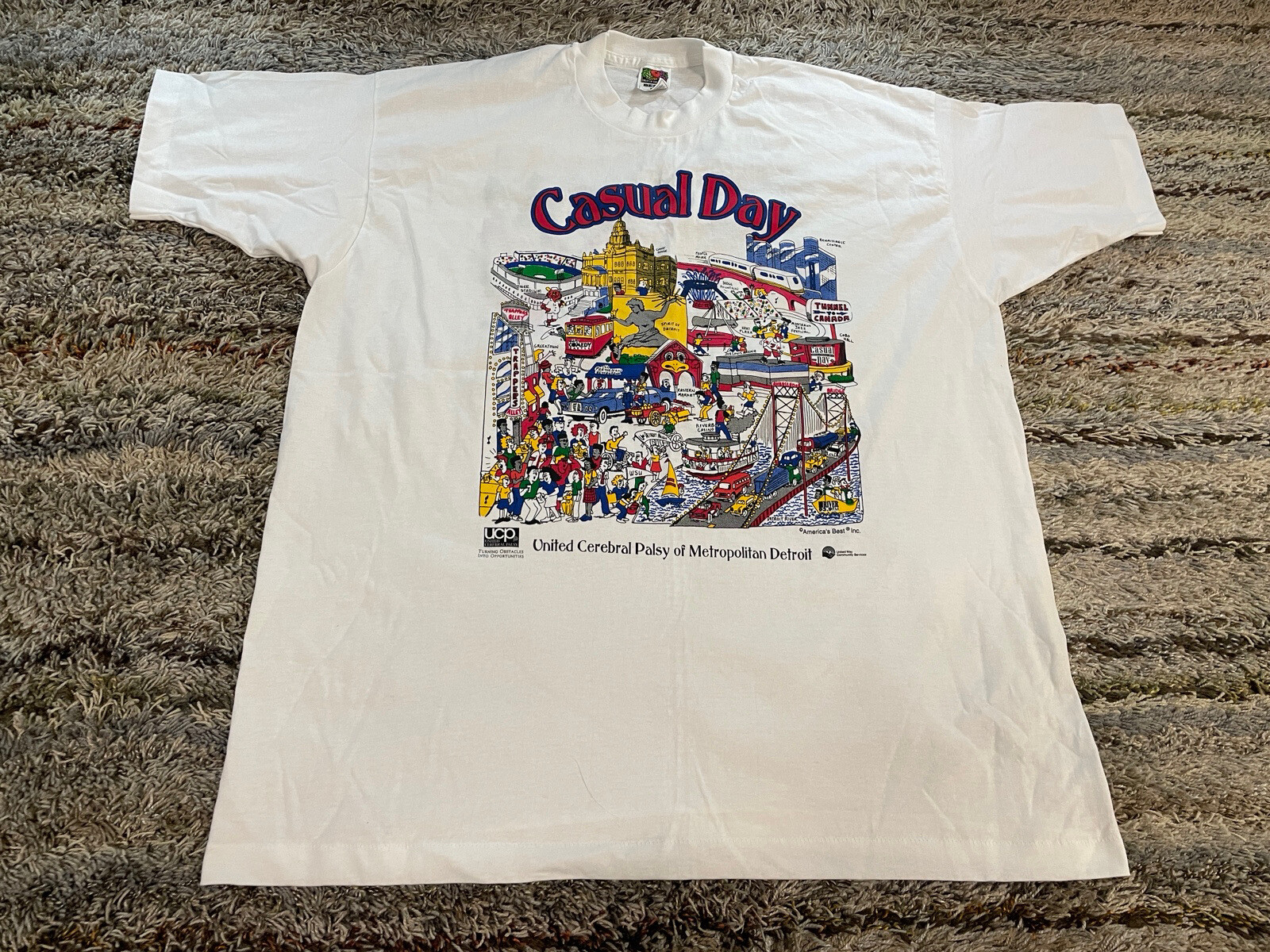 Vintage 80s United Cerebral Palsy Casual Day Detroit T-Shirt Mens 2XL Made USA