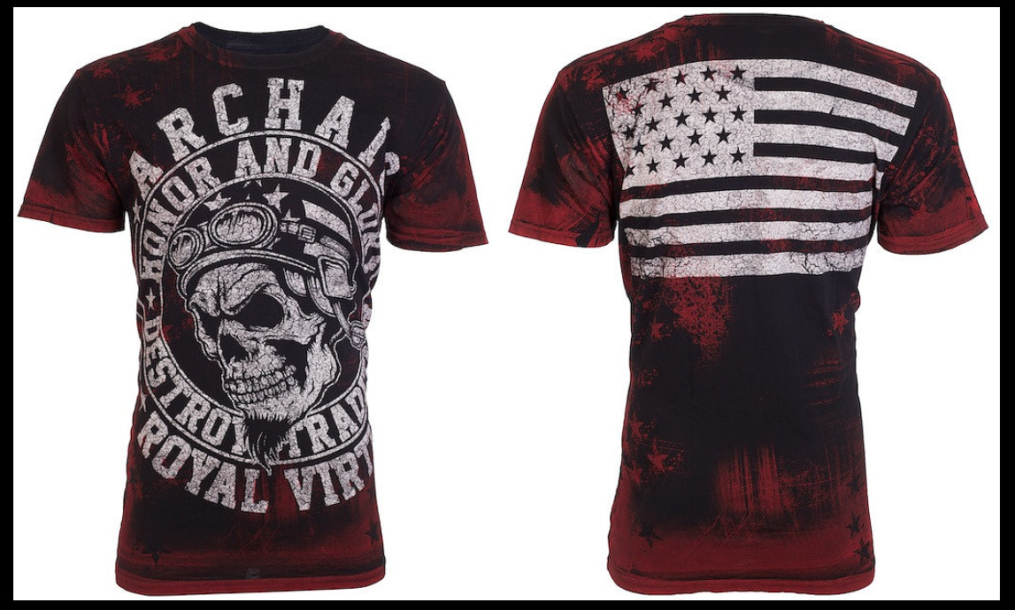 ARCHAIC by AFFLICTION Black Red DEATH RACER Short Sleeve Slim Fit T-shirt NWT