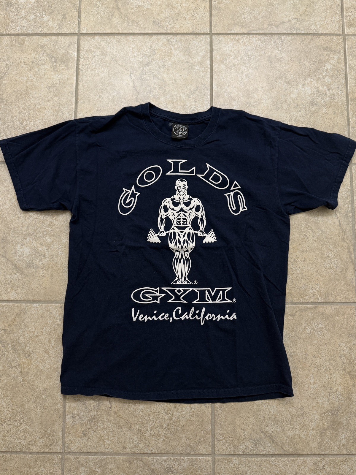Mens M Vintage Golds Gym Shirt Navy Blue Venice California Bodybuilding 90s