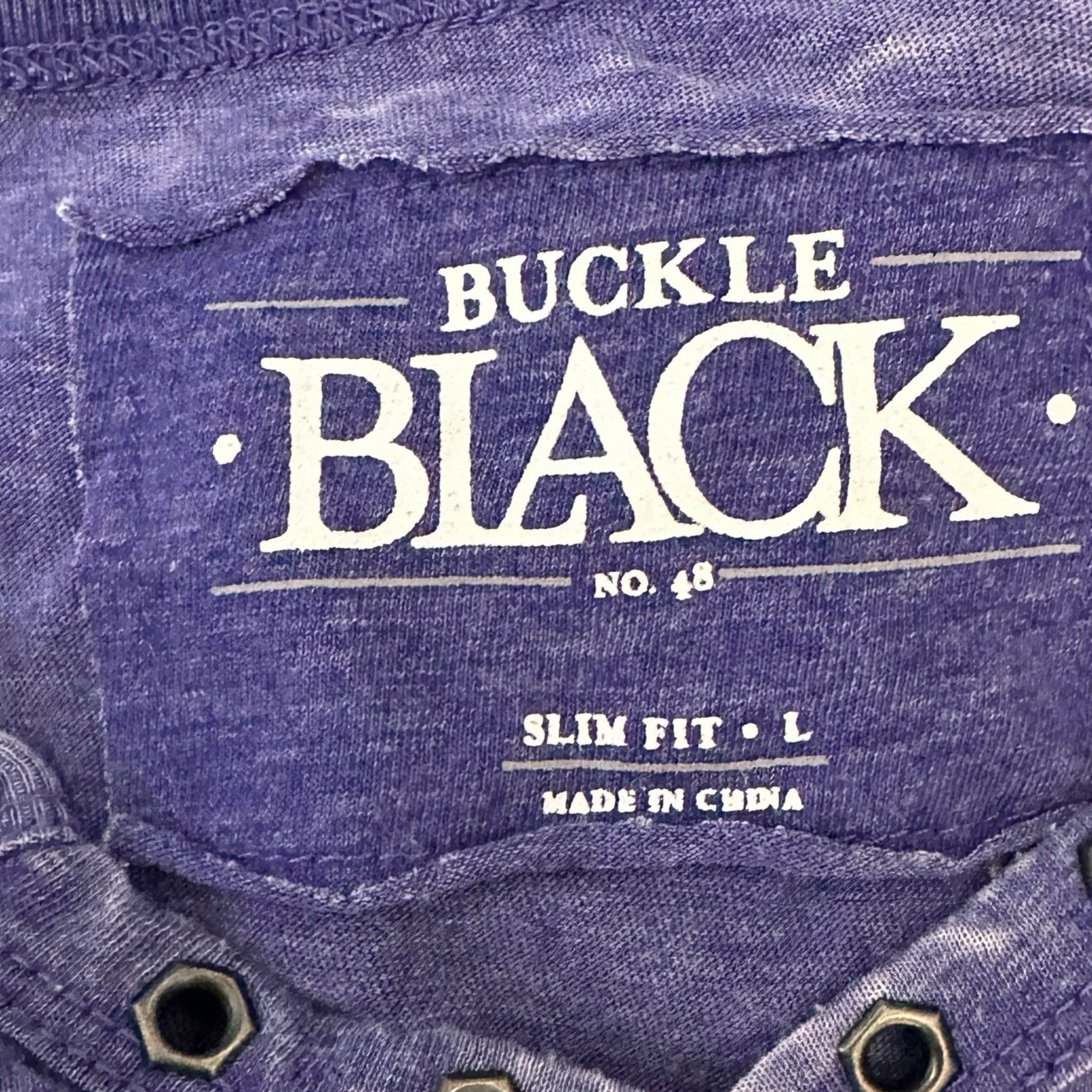 Buckle Black Shirt Mens Slim Fit Large Purple V Neck Lightweight Stretch Studs
