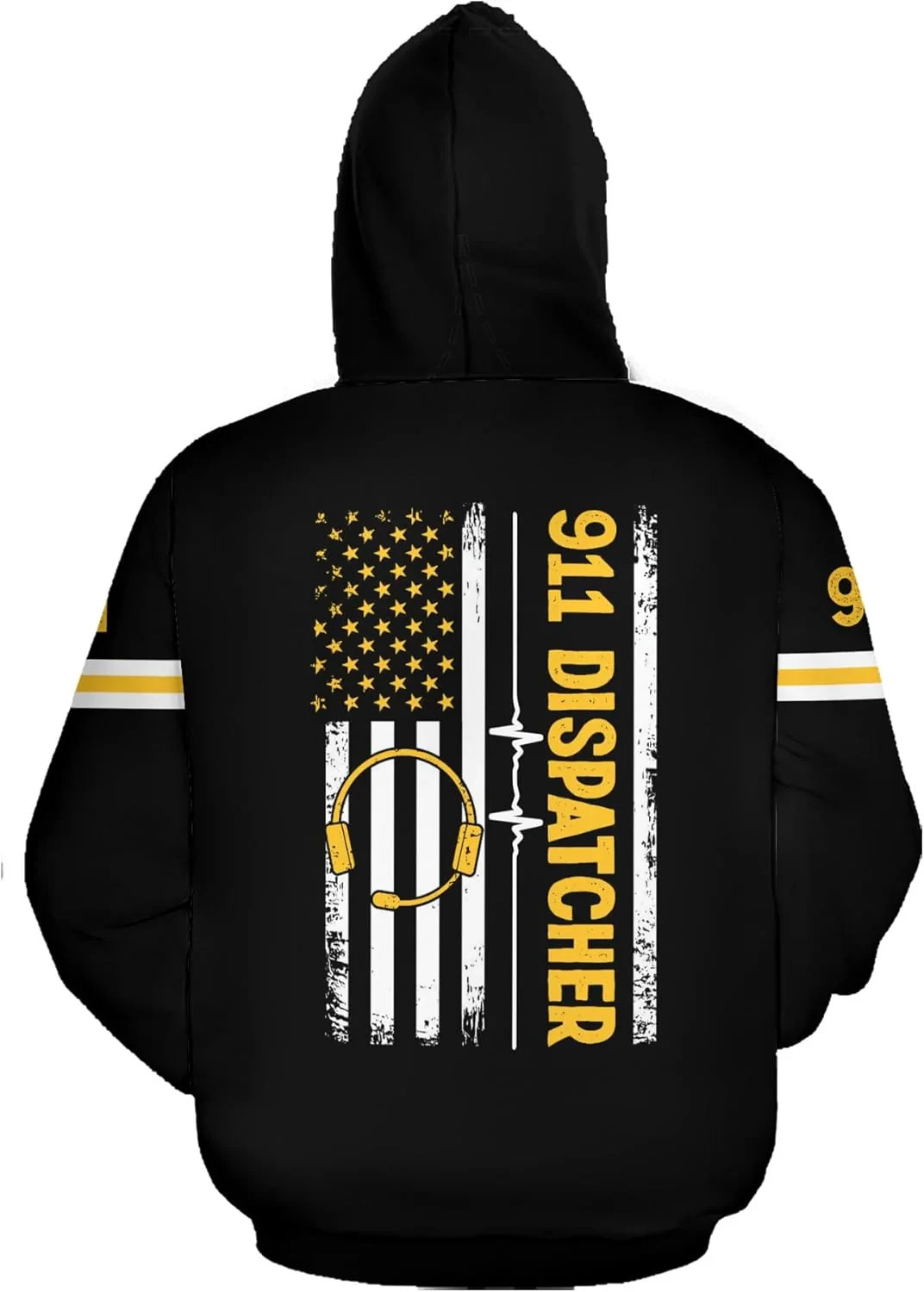 Personalized Name 911 Dispatcher, Thin Gold Line Flag 3D Zip Shirt Size S-5XL