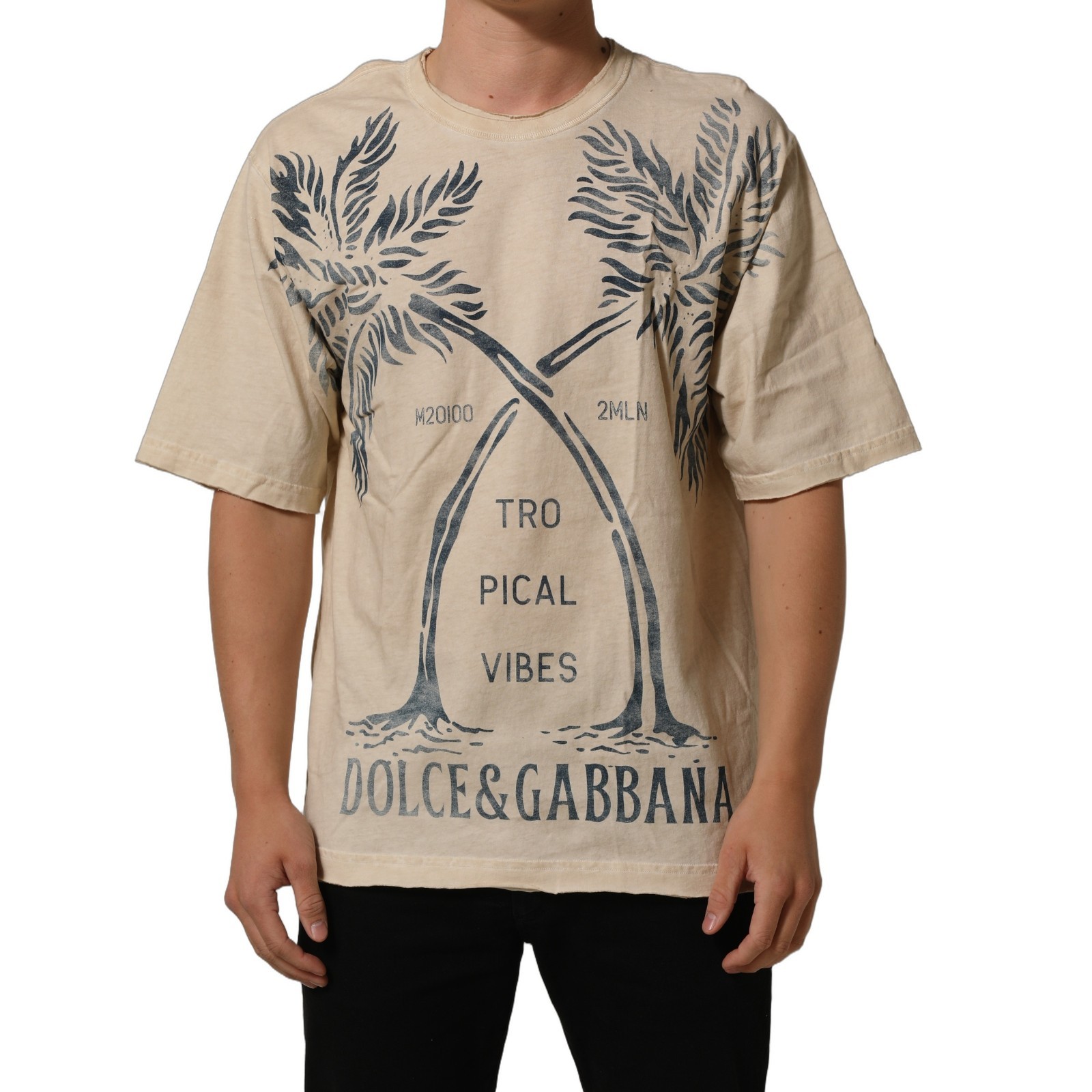 DOLCE & GABBANA T-shirt Beige Cotton Graphic Print Crew Neck IT48/US38/M 900usd