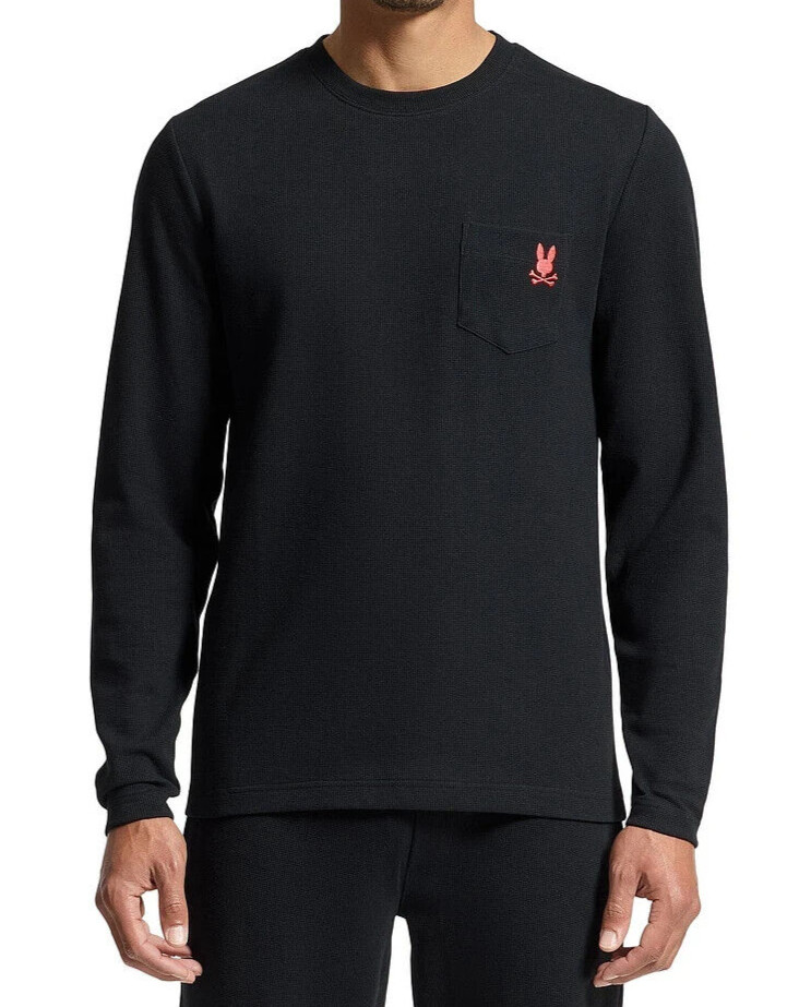 Psycho Bunny Vail Long Sleeve Bunny Waffle Lounge Pocket Shirt Men’s NWT