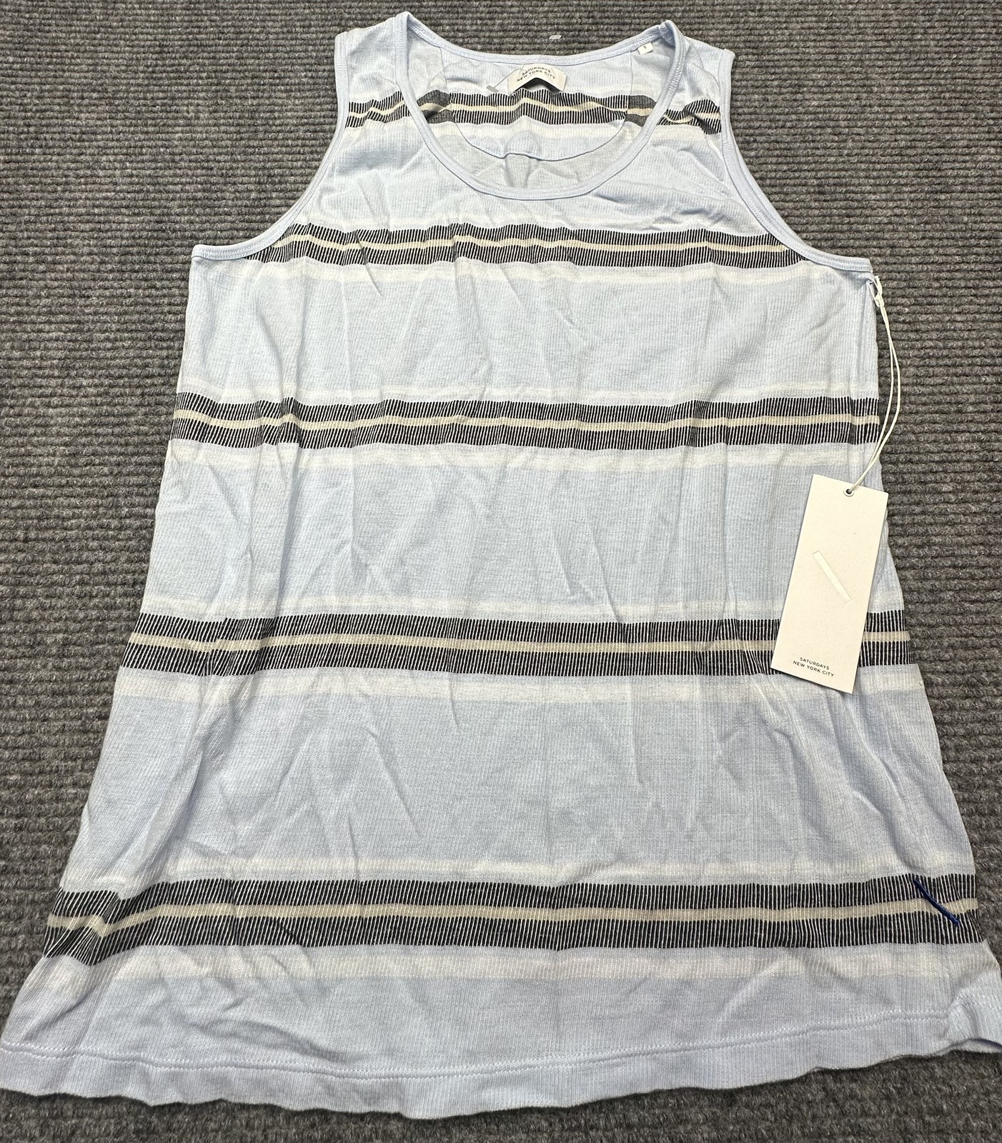 Saturdays New York City Tank Top Mens Small Sky Blue Stripe Nick S Lightweight
