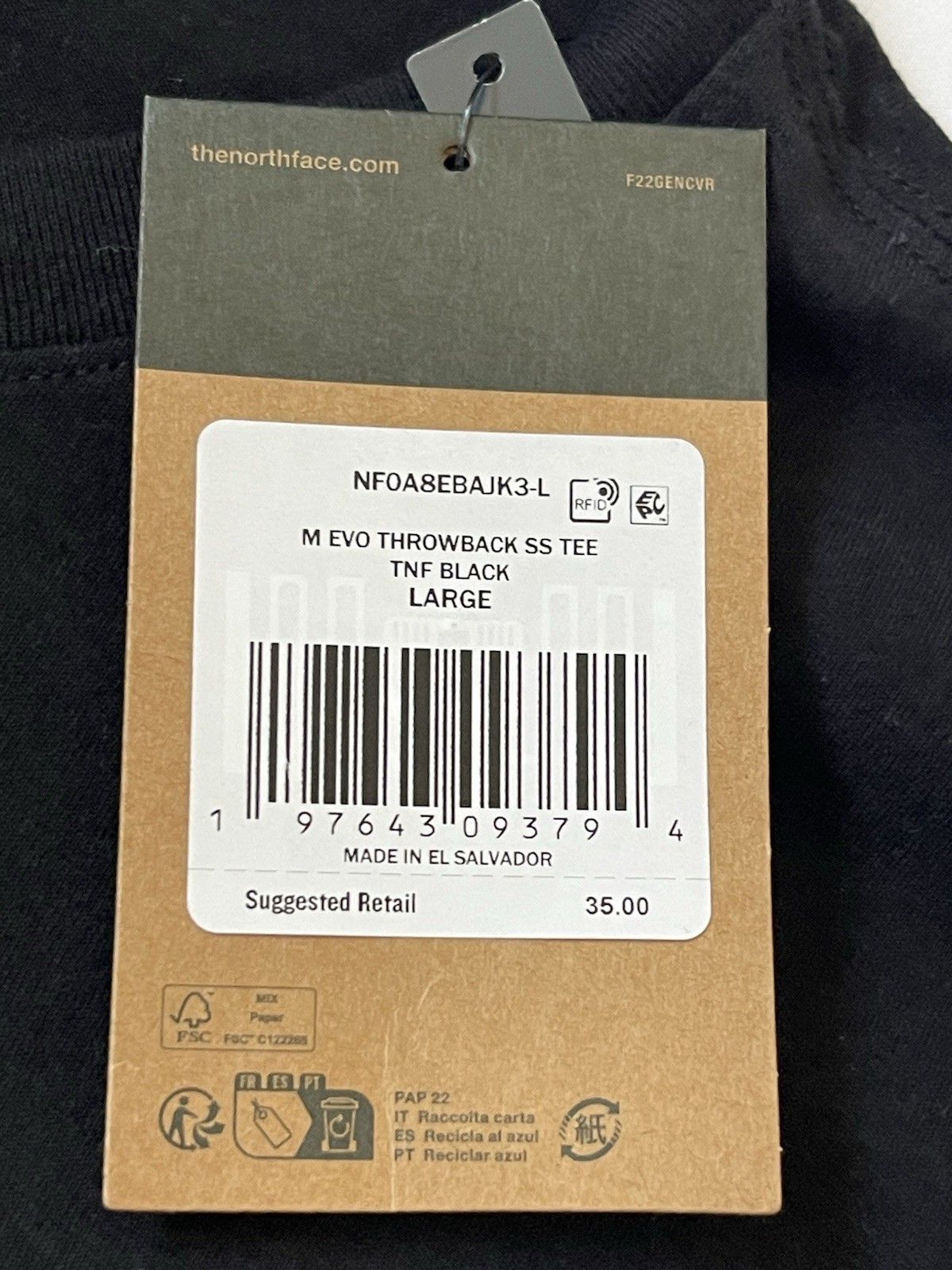 The North Face Evo Throwback SS Tee Black Logo T-Shirt Men’s Large NWT