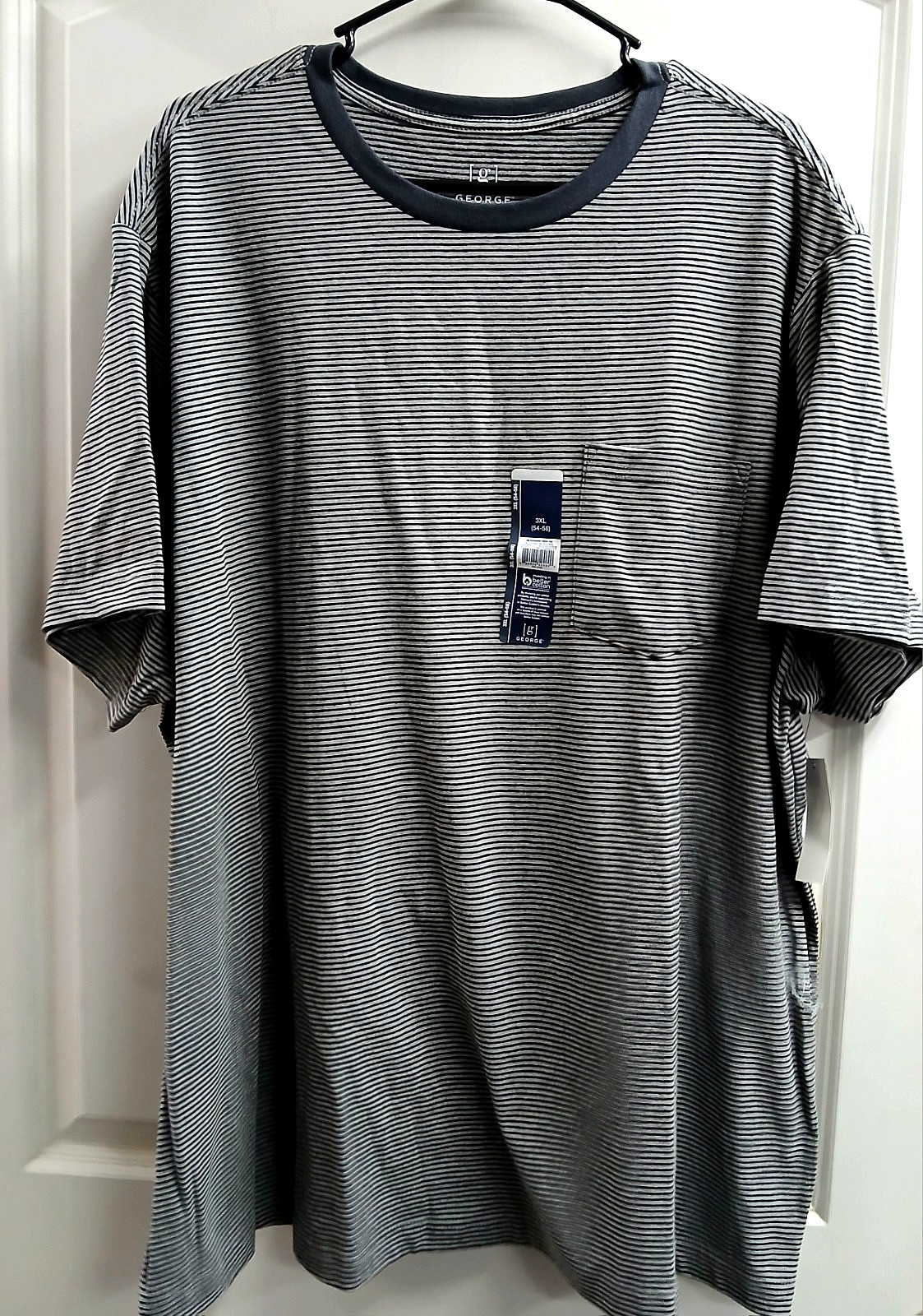 GEORGE MENS 3XL 54-56 BLACK SOOT CREW POCKET TEE SHORT SLEEVE MICROSTRIPE