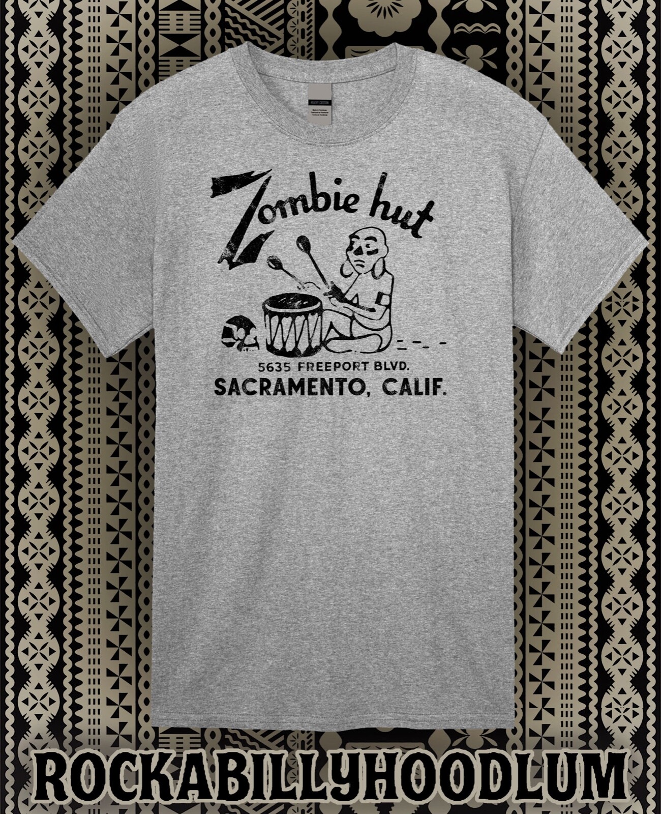 Retro Tiki Art Tee T Shirt Bar Mug Restaurant Zombie Hut Sacramento CA