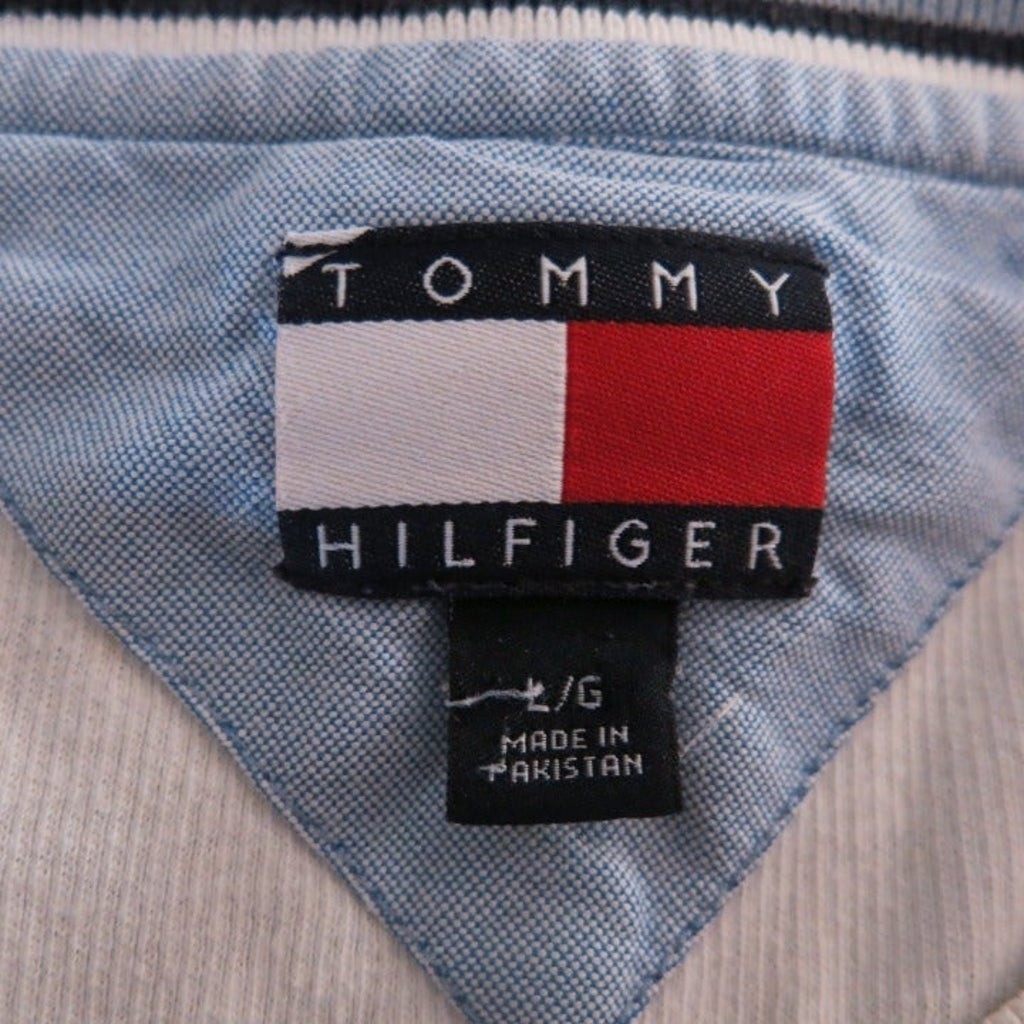 TOMMY HILFIGER V Neck Shirt Tennis Style Size L Men Short Sleeve Classic Preppy