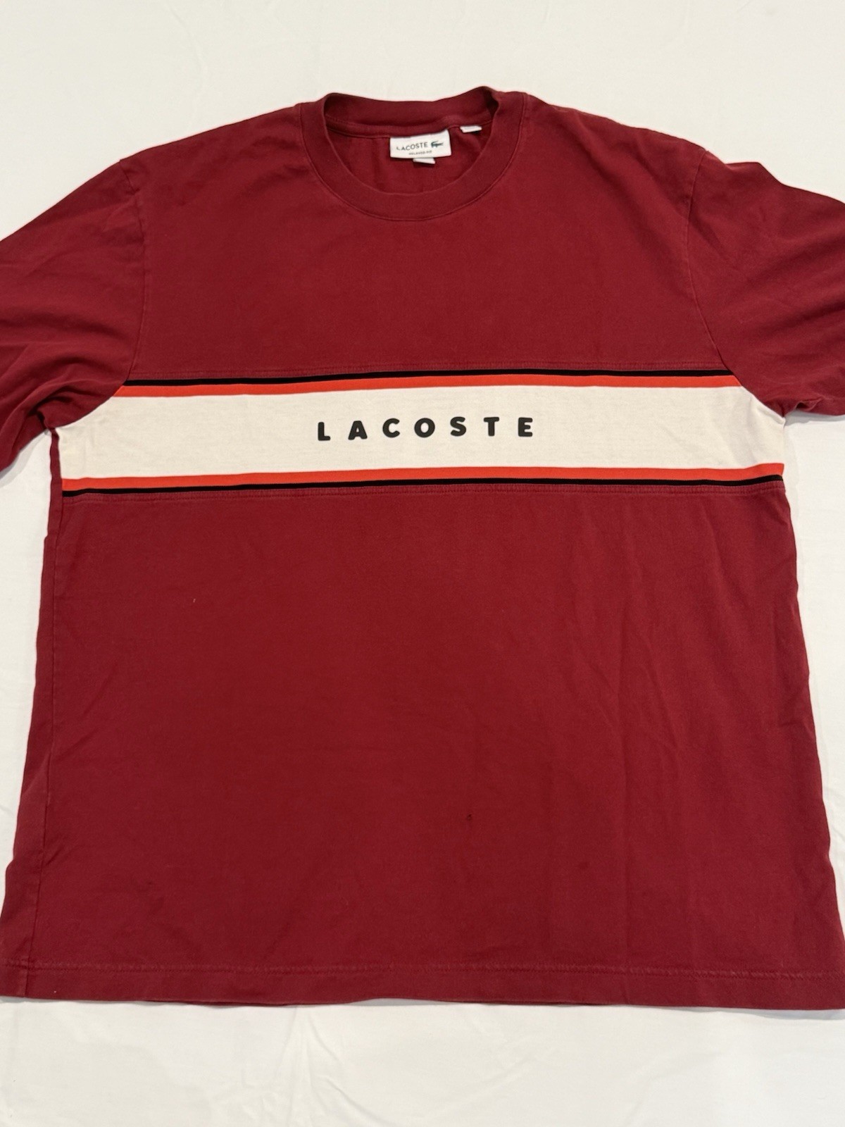 Lacoste Red Relaxed Fit Cotton Spell-Out Logo T-shirt Mens Size XL