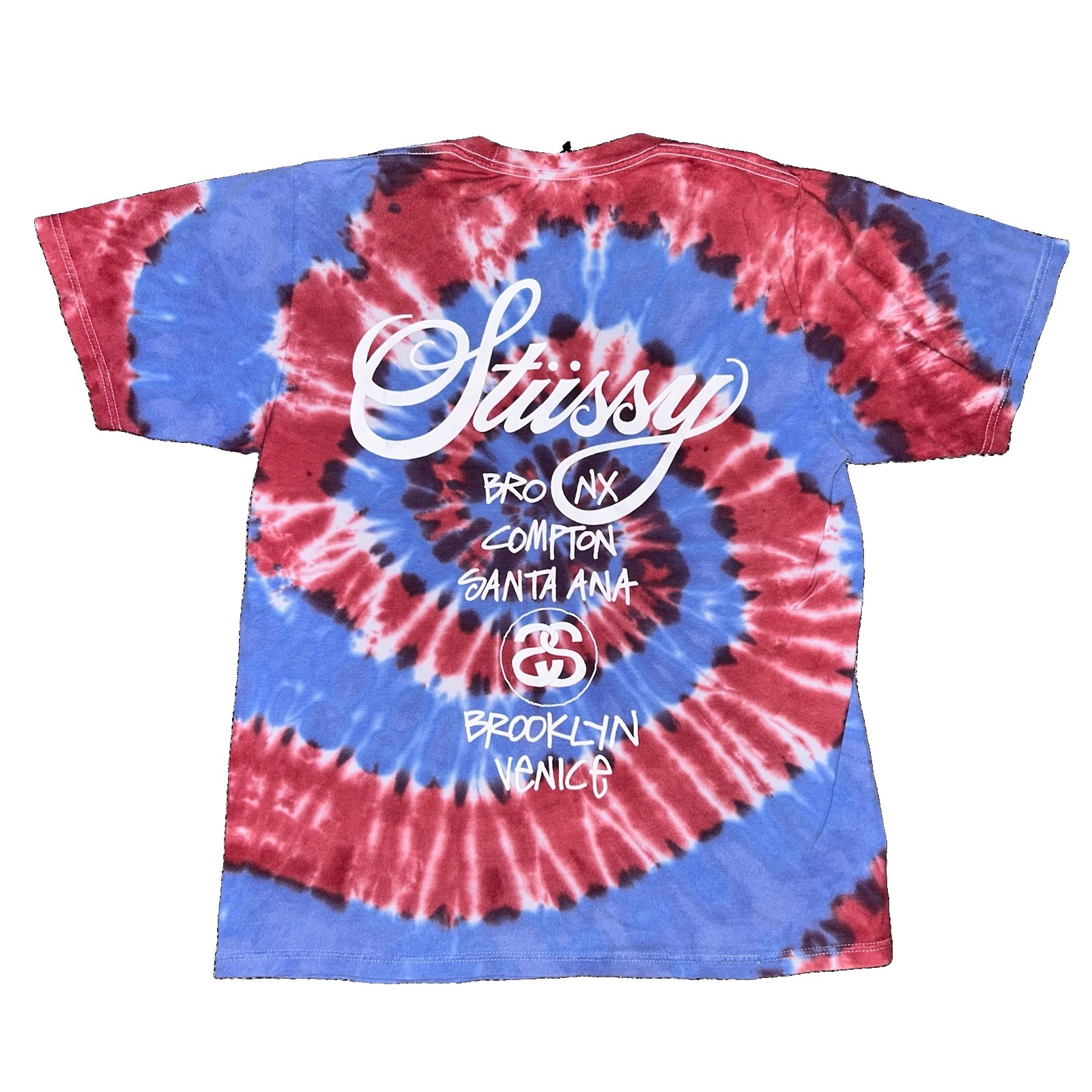 Vintage Y2K Stussy World Tour Tie Dye Skate T Shirt Mens Small Rare 2000s Skater