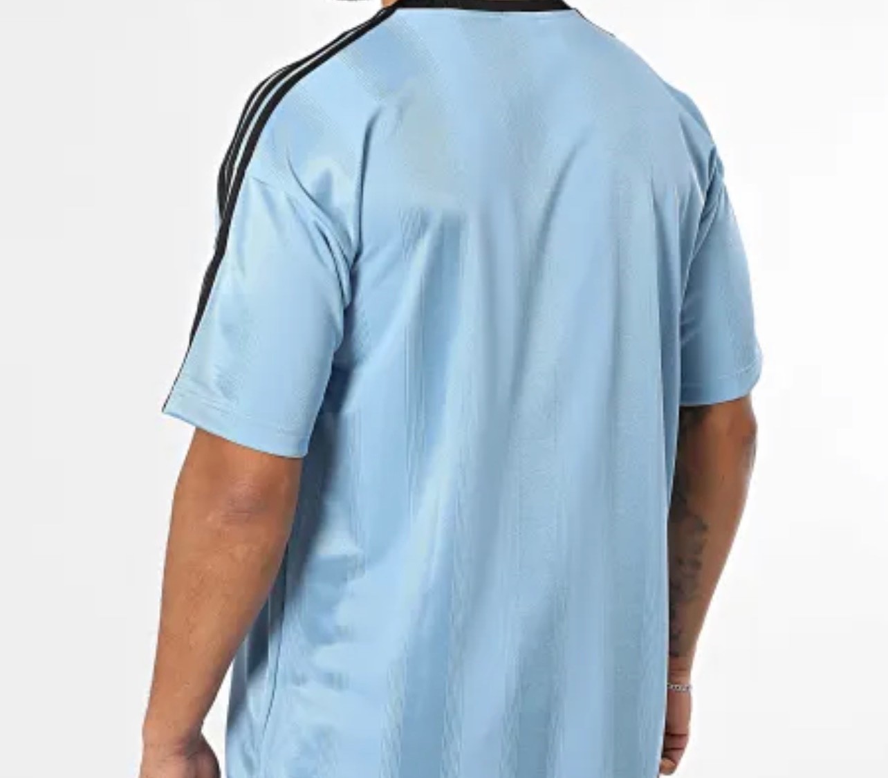 NEW MENS ADIDAS ORIGINALS Large TREFOIL POLY TEE SHIRT Jacquard Ash Blue Black