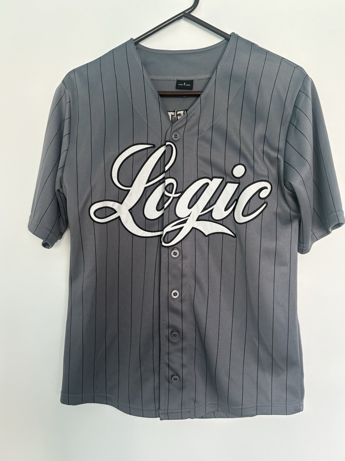 Logic “The Incredible True Story” Baseball Pinstripe Jersey Hip Hop Gray Size S