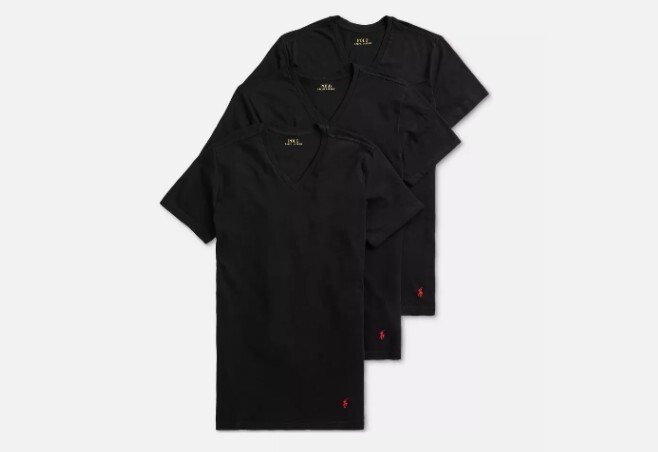 3 POLO RALPH LAUREN BLACK 100% COTTON V NECK T SHIRTS UNDERSHIRTS S M L XL XXL