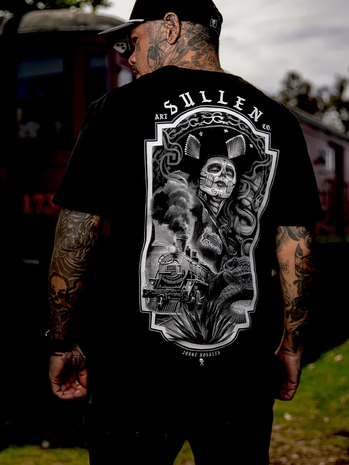 Sullen Men’s Rosales Short Sleeve Premium T-shirt Tattoo Day of Dead Train Tee