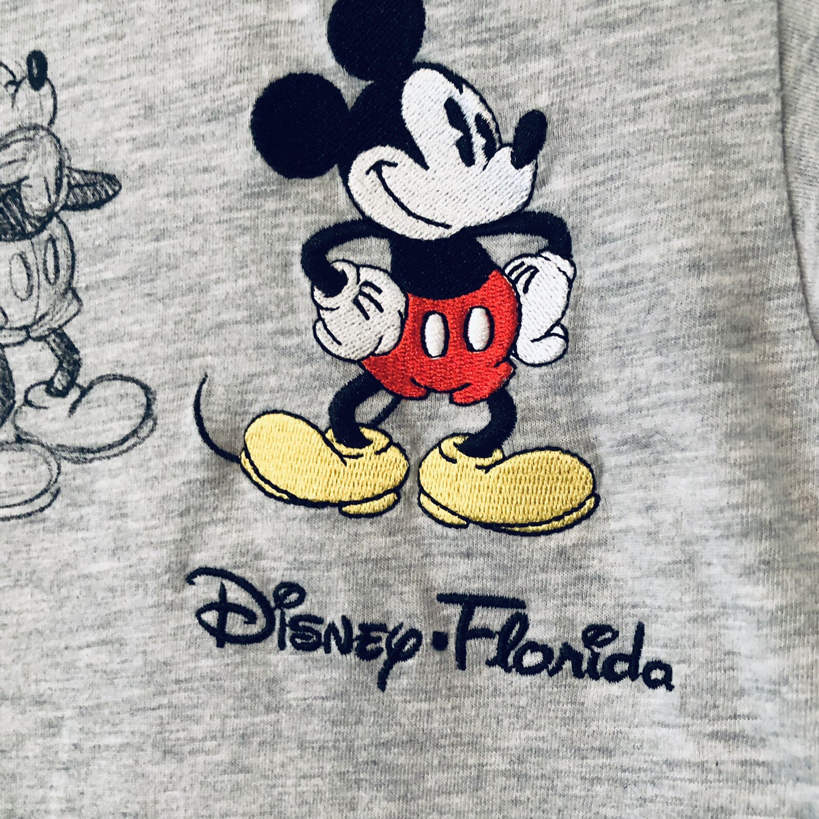 Disney Florida Mickey Mouse Sketch Drawing & Embroidery Gray T Shirt Sz S 34-36