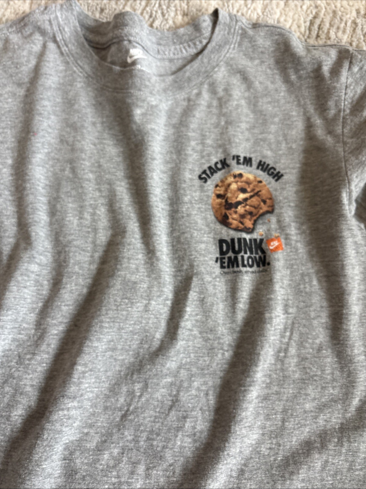 Size Small Nike Dunk “Stack ‘Em High, Dunk ‘Em Low” Graphic Gray T-Shirt