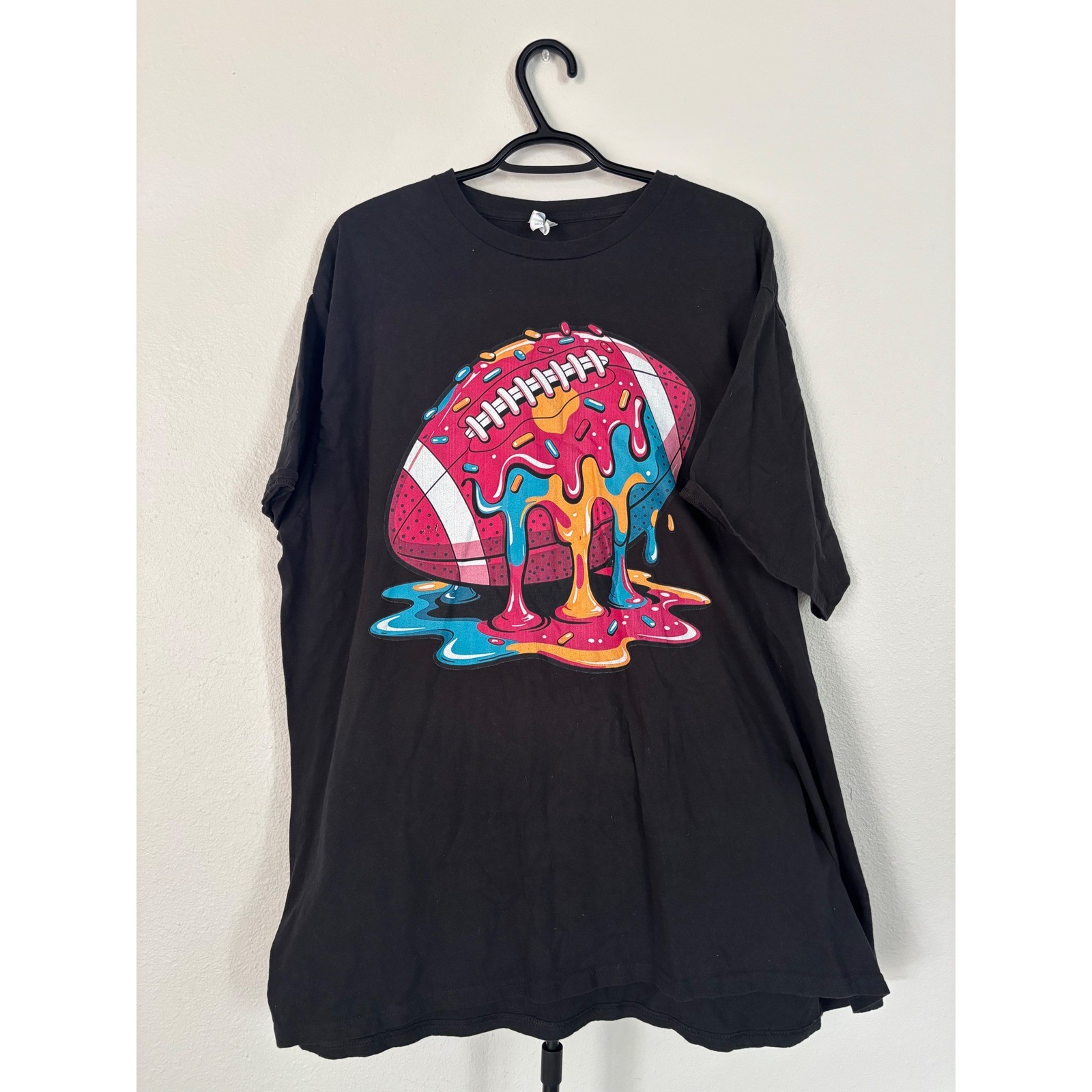 Port & Company Mens 3XL Black Football Donut Graphic T-Shirt Ring Spun Cotton
