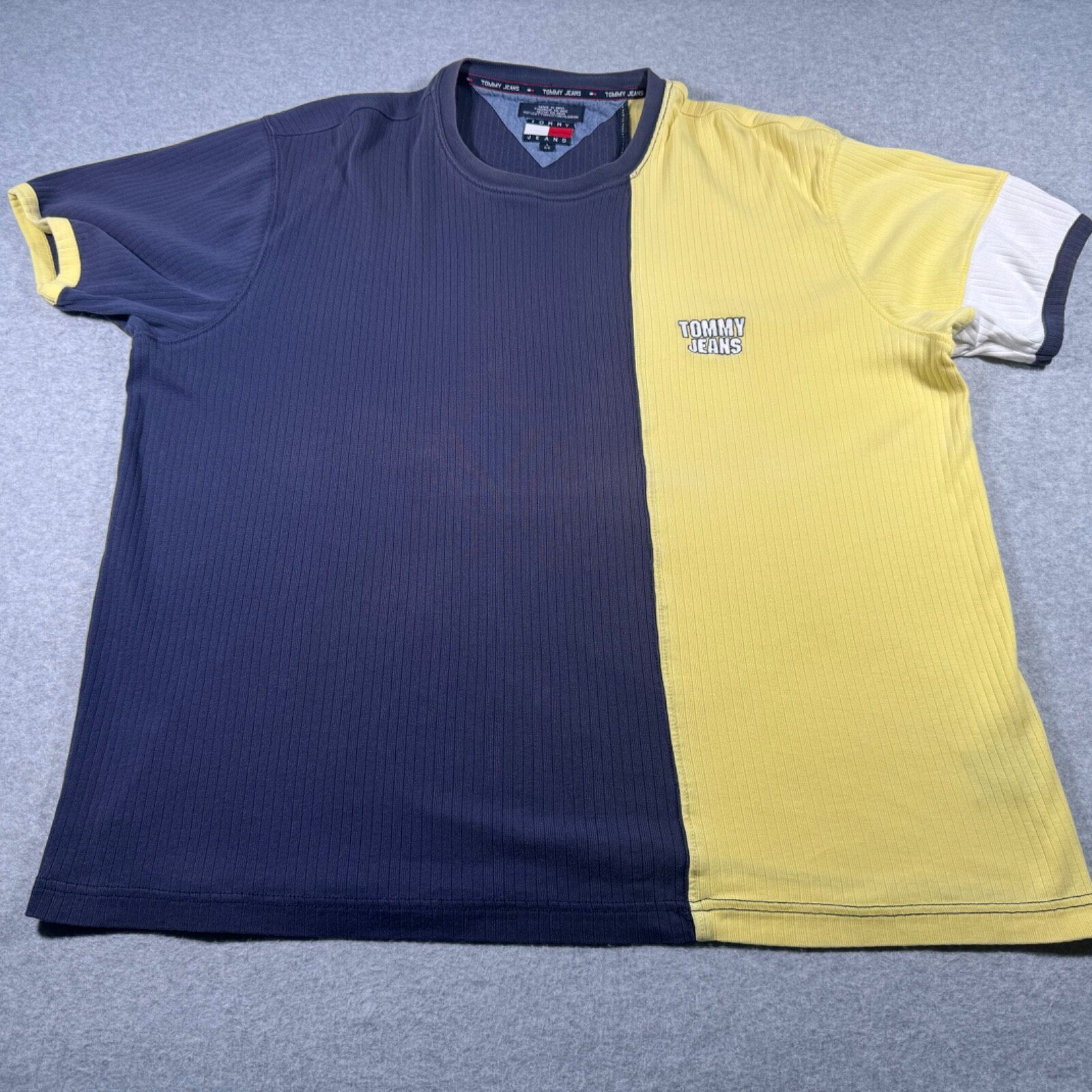 Tommy Jeans Shirt Adult Extra Large Navy Blue Yellow Casual Tri Color Mens