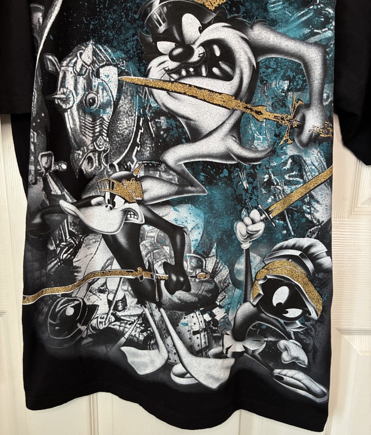Vintage Y2K Lot 29 Looney Tunes Taz AOP Mens Shirt 2XL Black Grunge Graphic RARE
