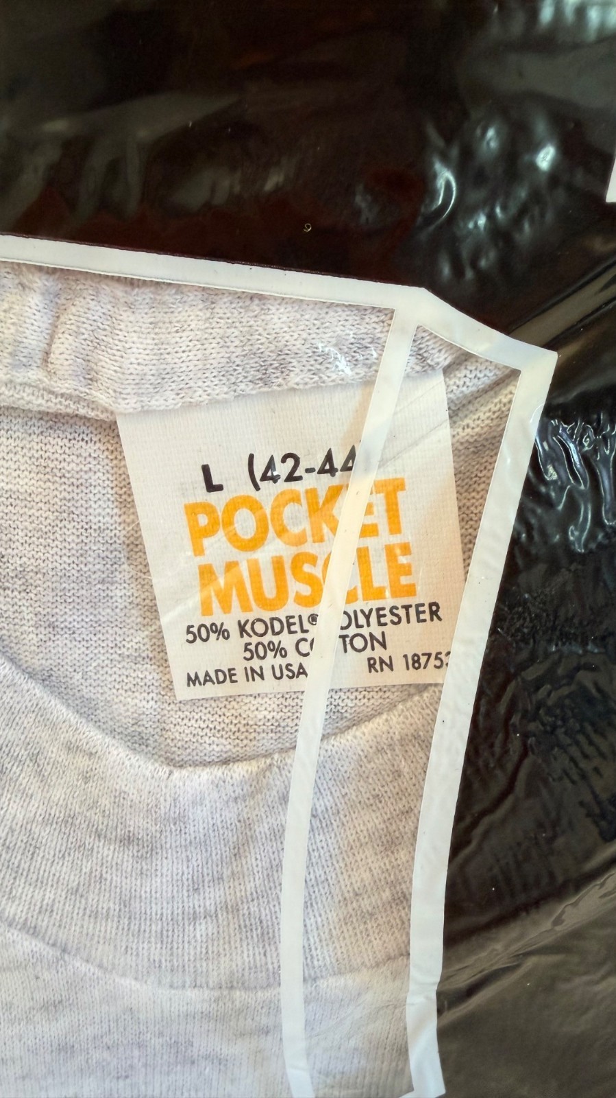 NOS Pocket Muscle Mens Gray T-Shirt Large L 42-44 Made in USA Deadstock Tee