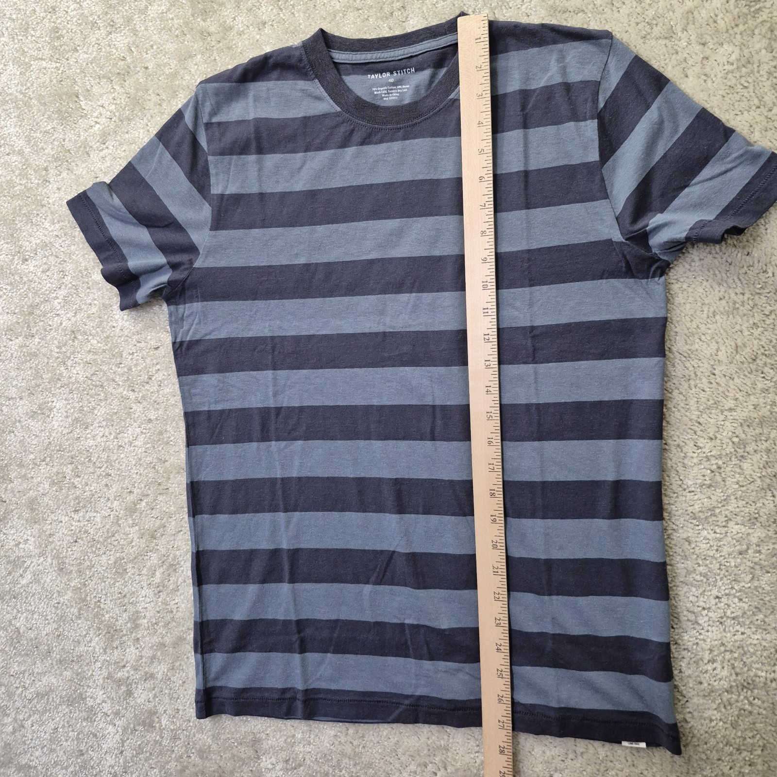 Taylor Stitch T Shirt Cotton Hemp Men 40 Medium Blue Stripe Coastal Beach Casual
