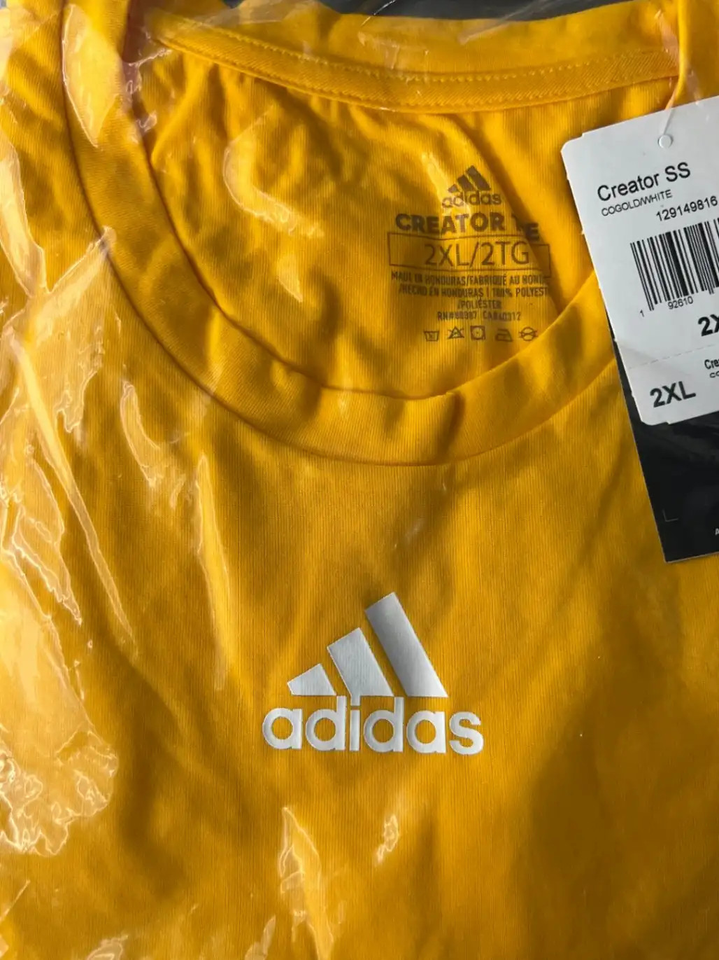 Adidas Creator SS T-Shirt 2XL Yellow Gold White Short Sleeve Cotton New