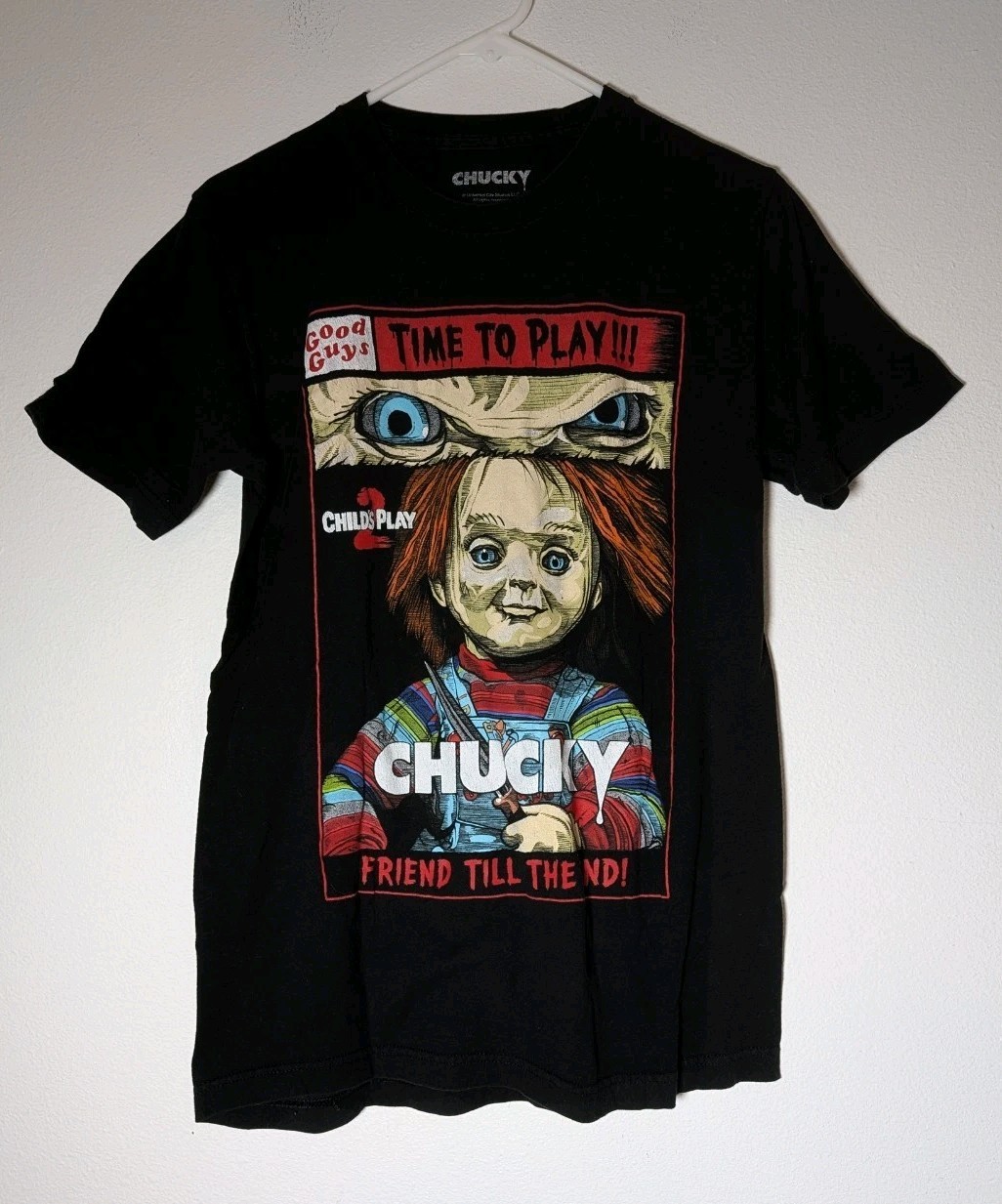 Men’s Childs Play 2 Chucky Graphic T-Shirt M Black Good Guys Time To Play Horror