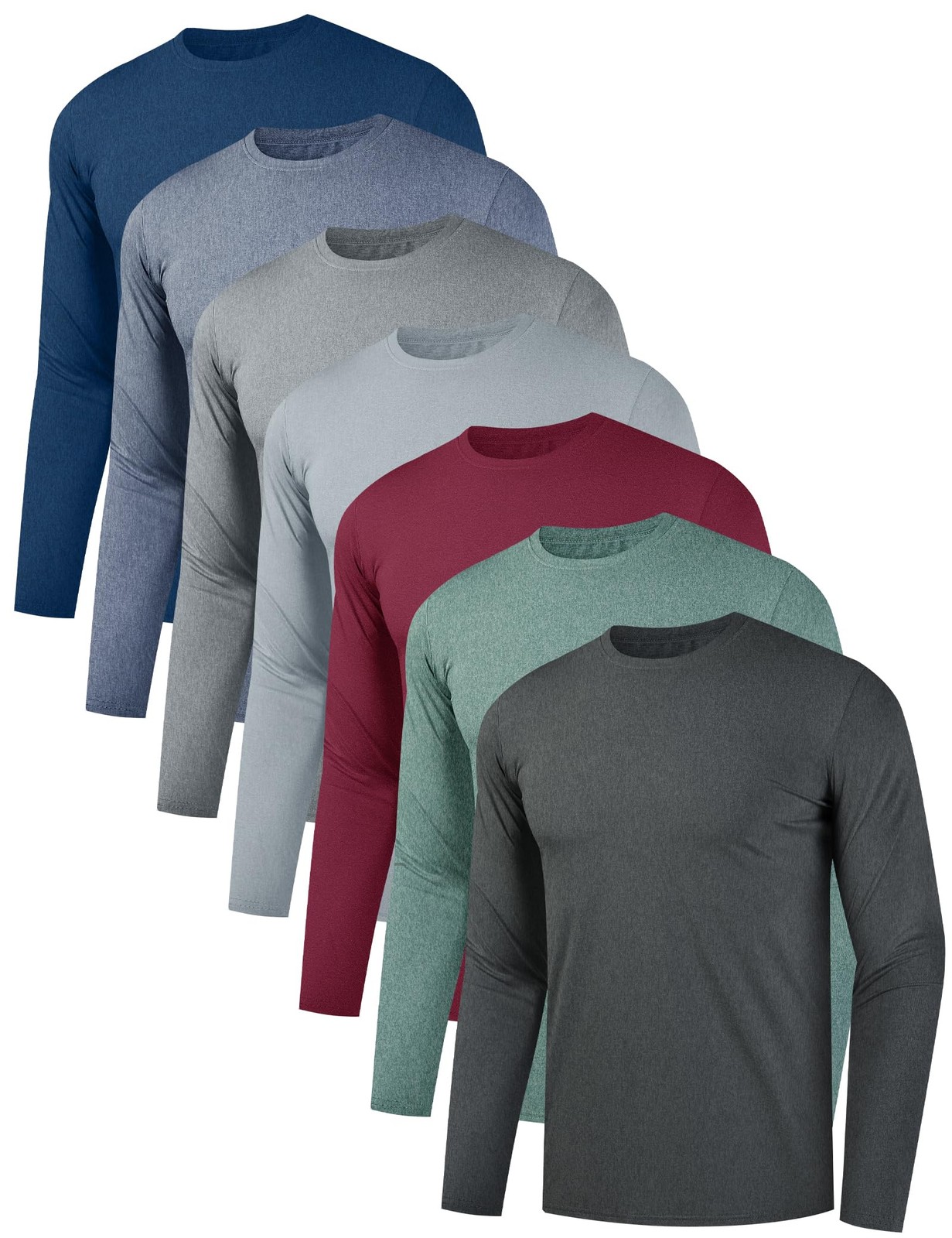 7 Pack Men’s Quick Dry Long Sleeve Workout Shirts UV UPF 50+ Sun Protection