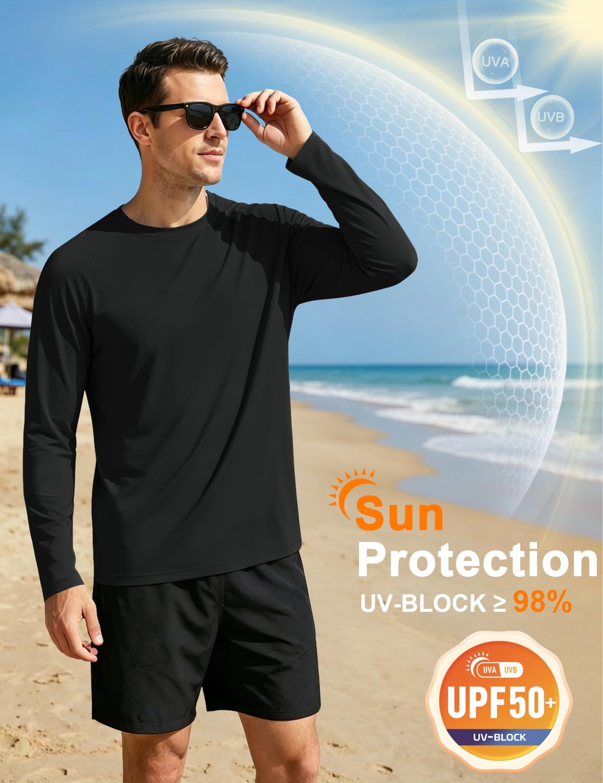 4 Pack Men’s Shirts Long Sleeve Sun Protection UPF 50+ UV SPF Dry Fit T-Shirt…
