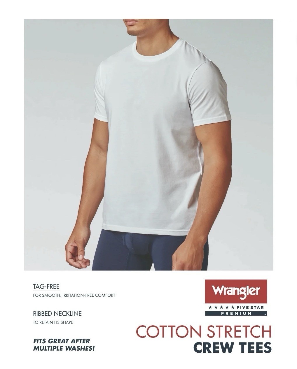 6-Pack WRANGLER Men’s Size XL Stretch Crew Tees Short Sleeve Cotton • White