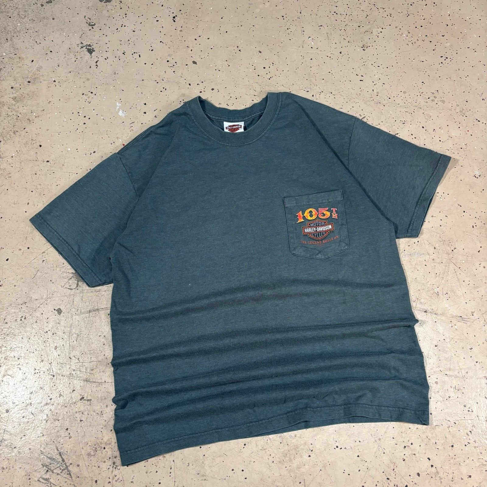 Vintage 2000s Harley-Davidson Green 105th Anniversary Pocket T-Shirt Size Large