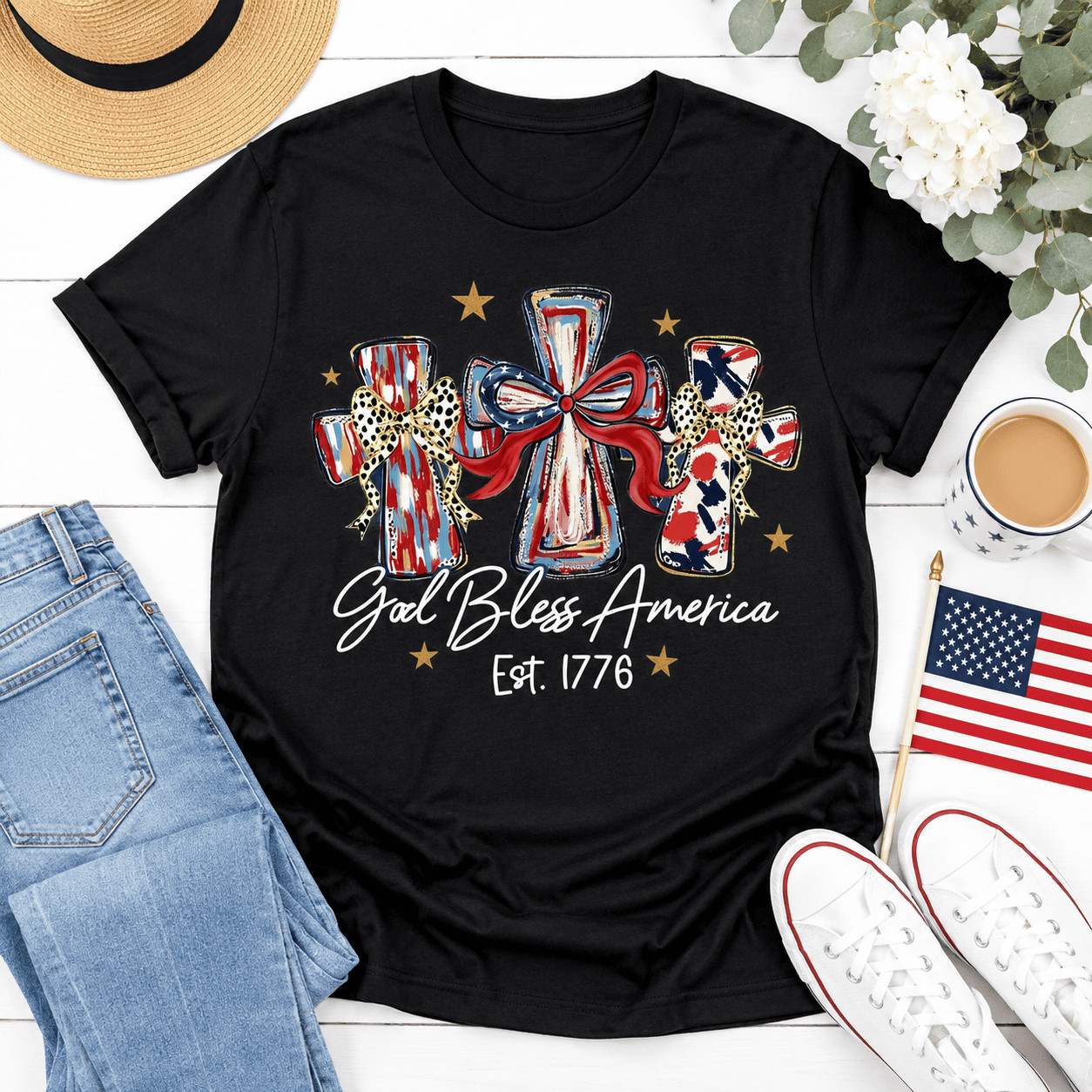 God Bless America Shirt Patriotic USA 250 Anniversary Faith Tee